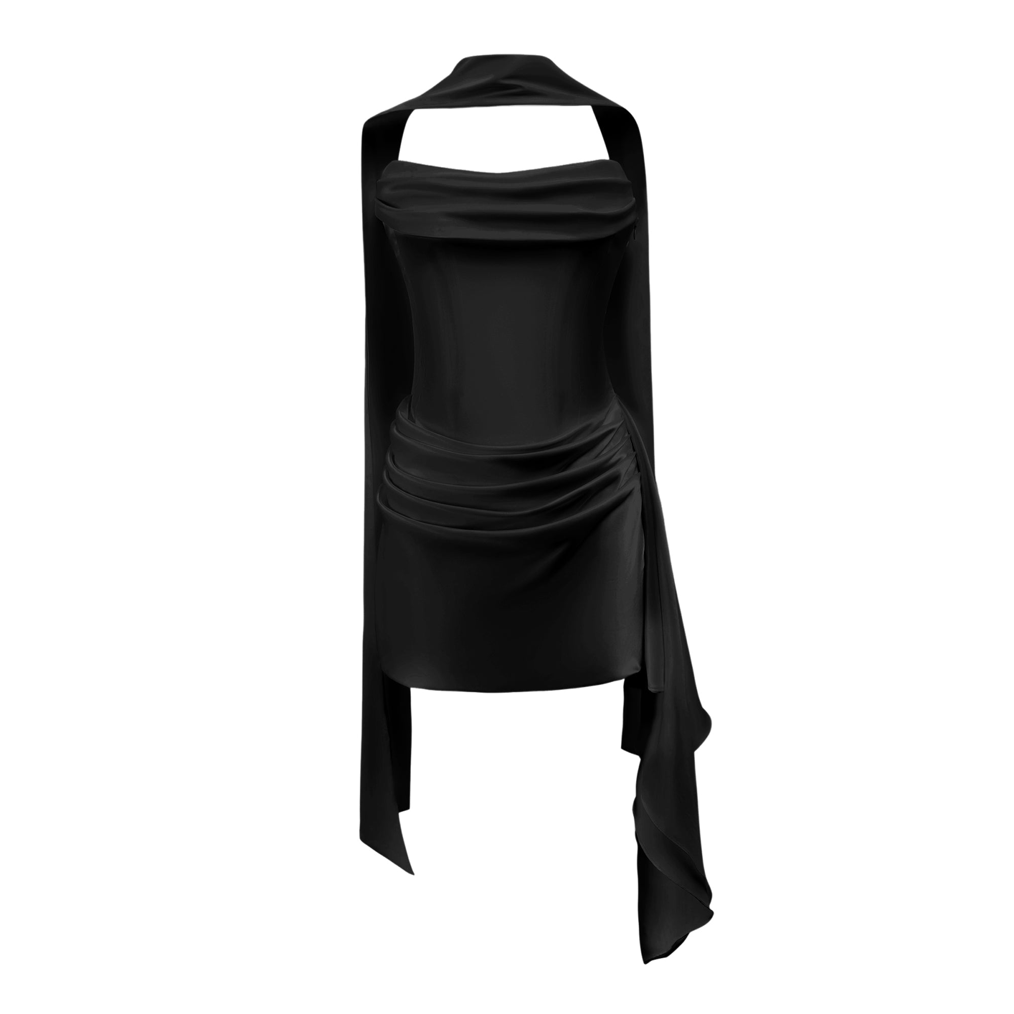 Zenina Black Ruched Ribbon Detail Mini Dress (Final Sale-US Only)
