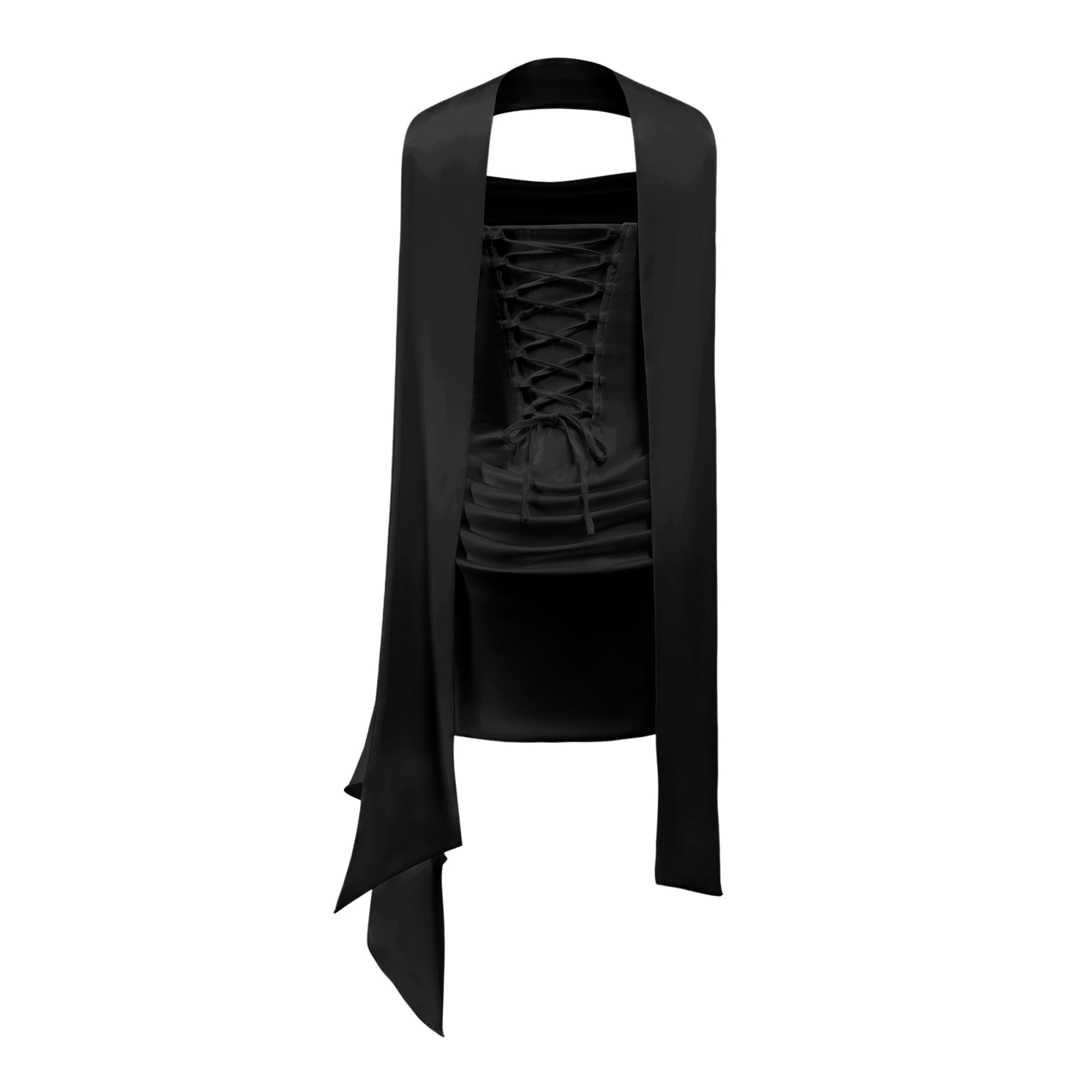 Zenina Black Ruched Ribbon Detail Mini Dress (Final Sale-US Only)