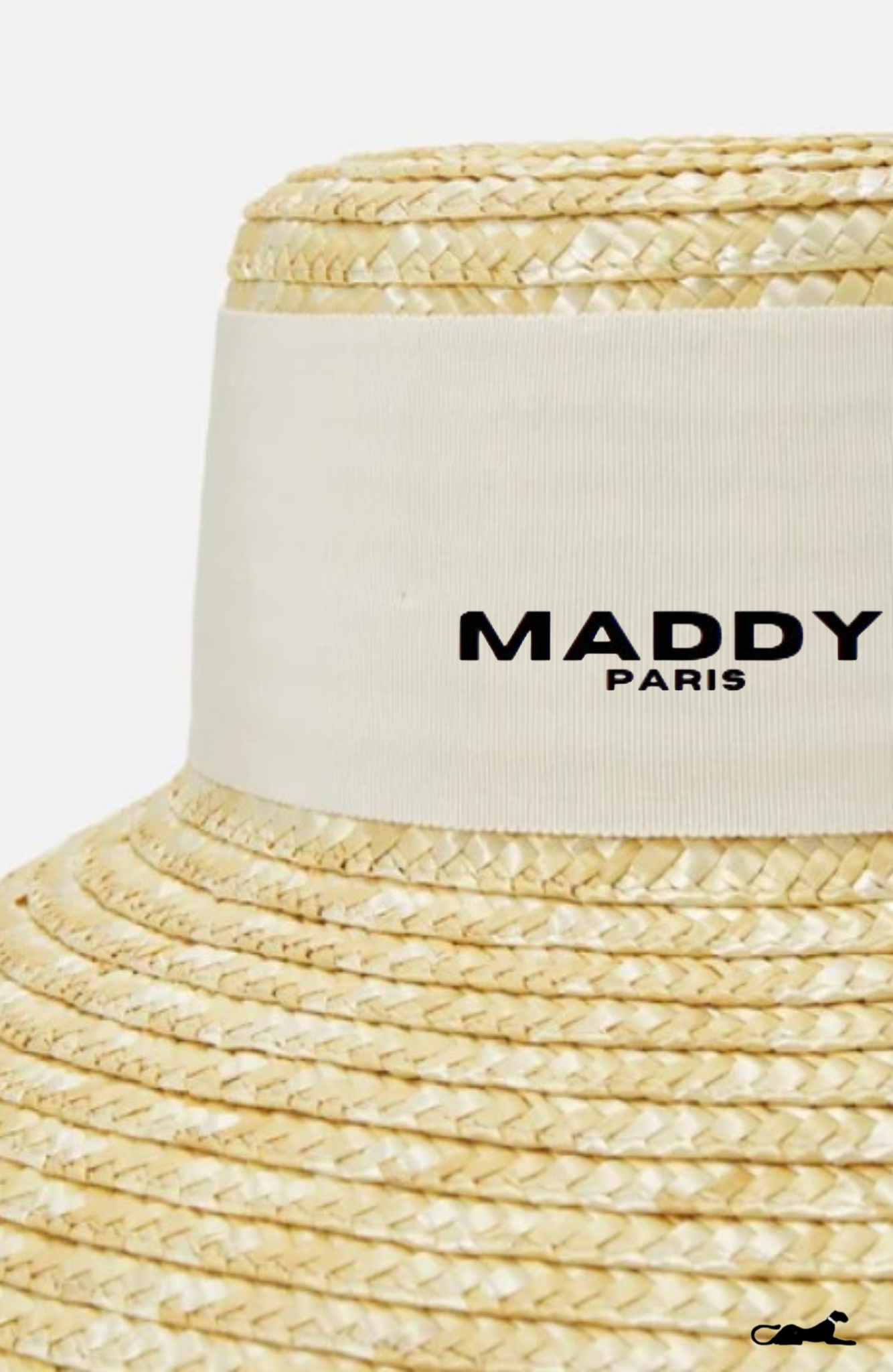 MIRABEL  WOVEN STRAW RIBBON HAT – NATURAL BEIGE WITH WHITE TRIM - White