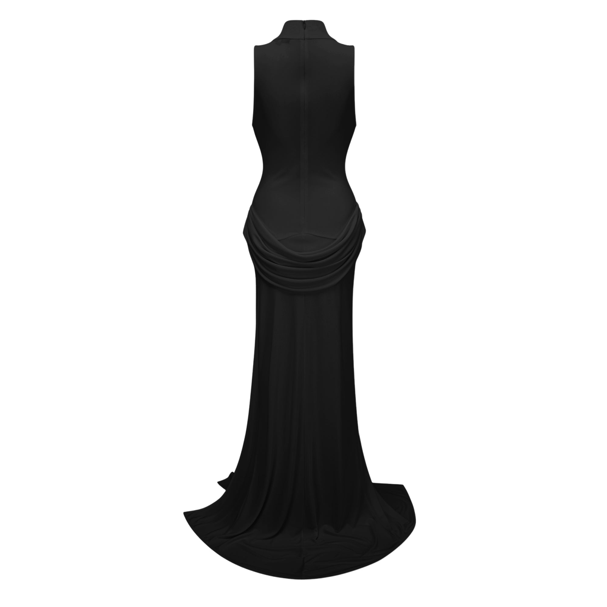 Mystérieuse Black Turtleneck Draped Maxi Dress