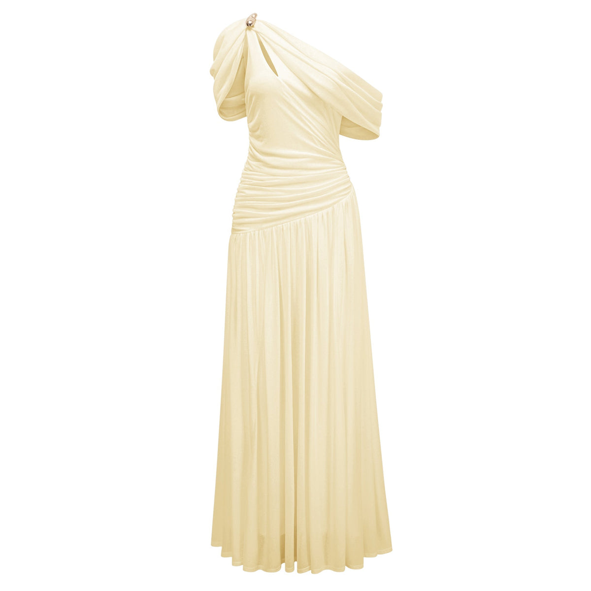 Sigrun Yellow Asymmetrical Gathered Maxi Dress