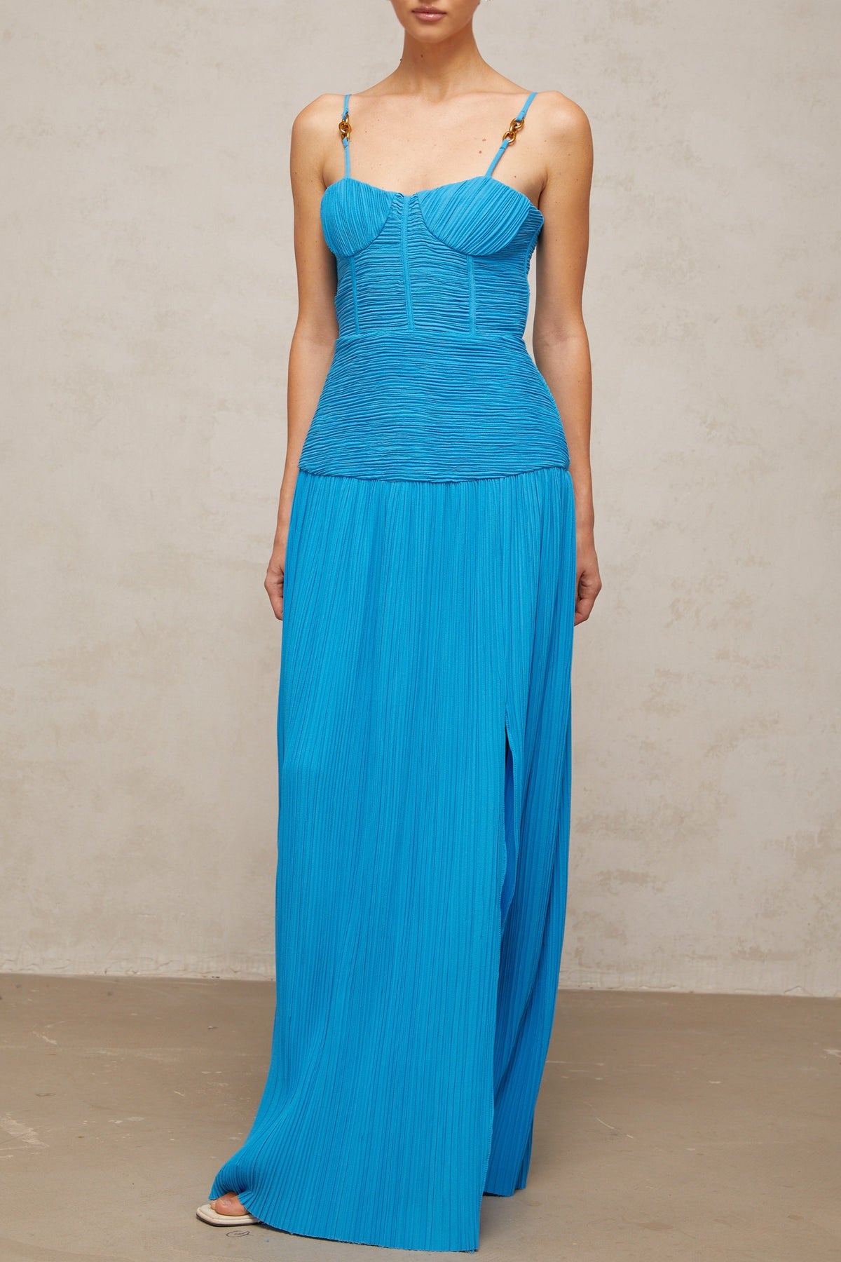 Félicie side-slit pleated maxi dress in Blue