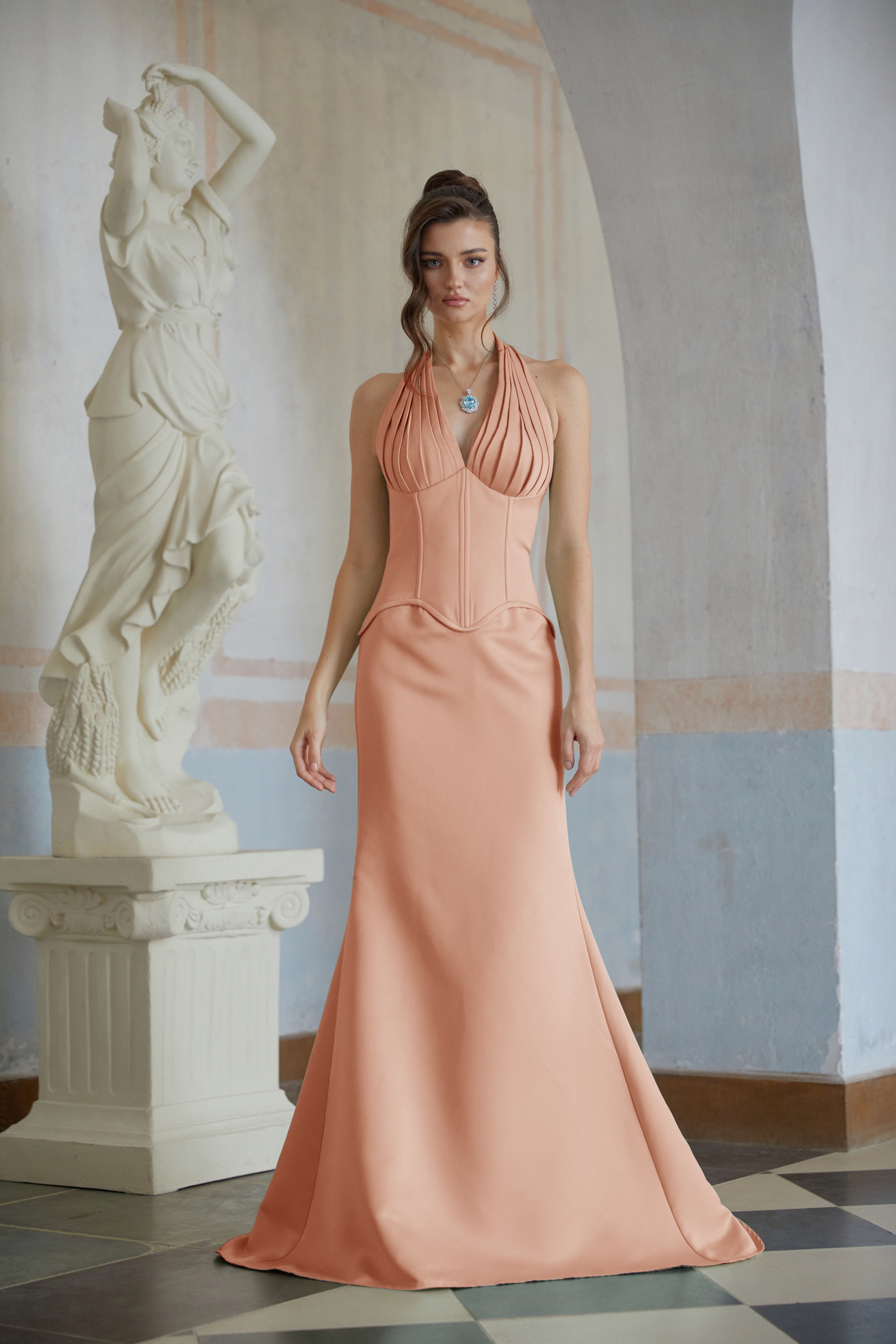 Aurélie Orange Halterneck Mermaid Maxi Dress (Final Sale-US Only)