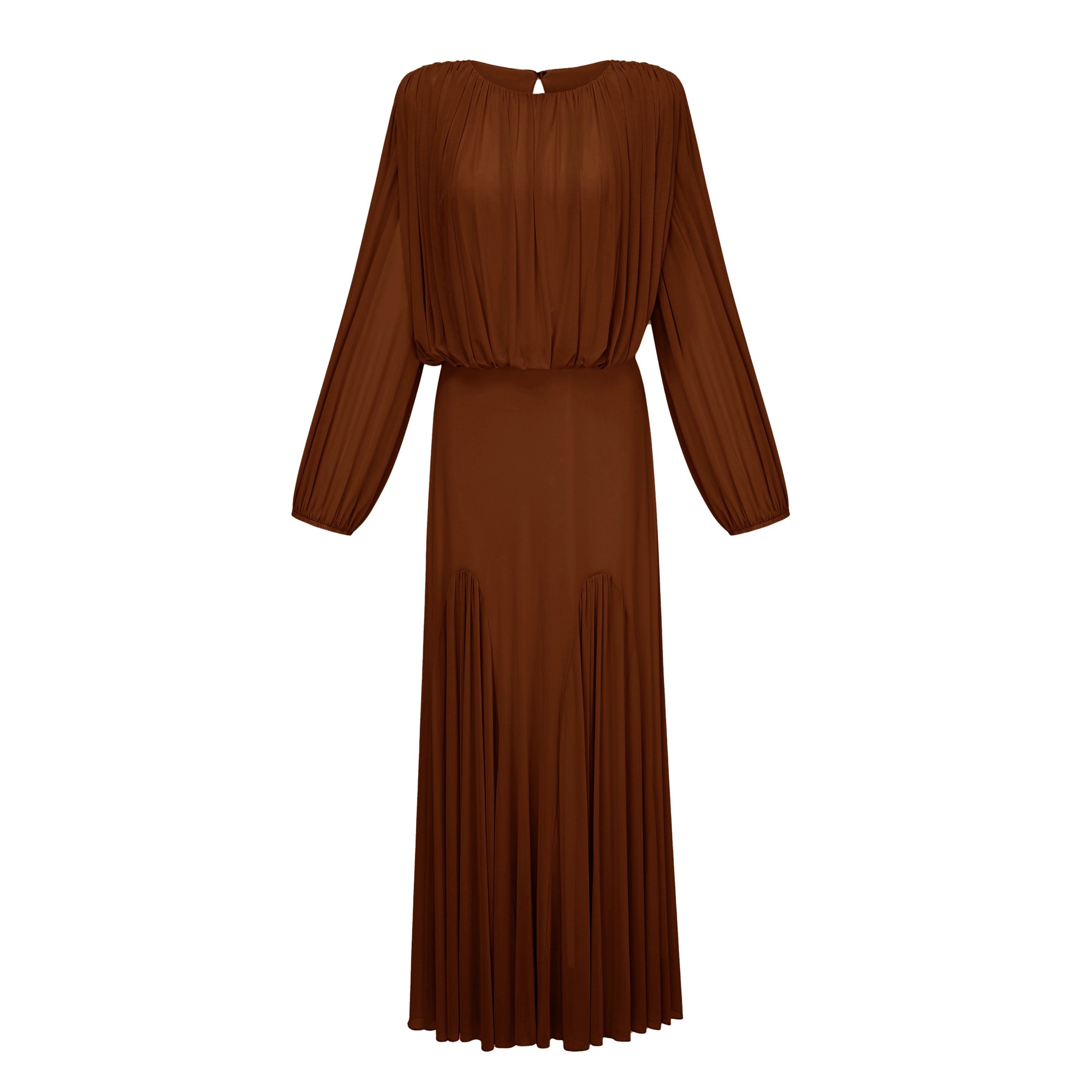 Annabelle Brown Lantern Sleeve Pleated Maxi Dress (Final Sale-US Only)