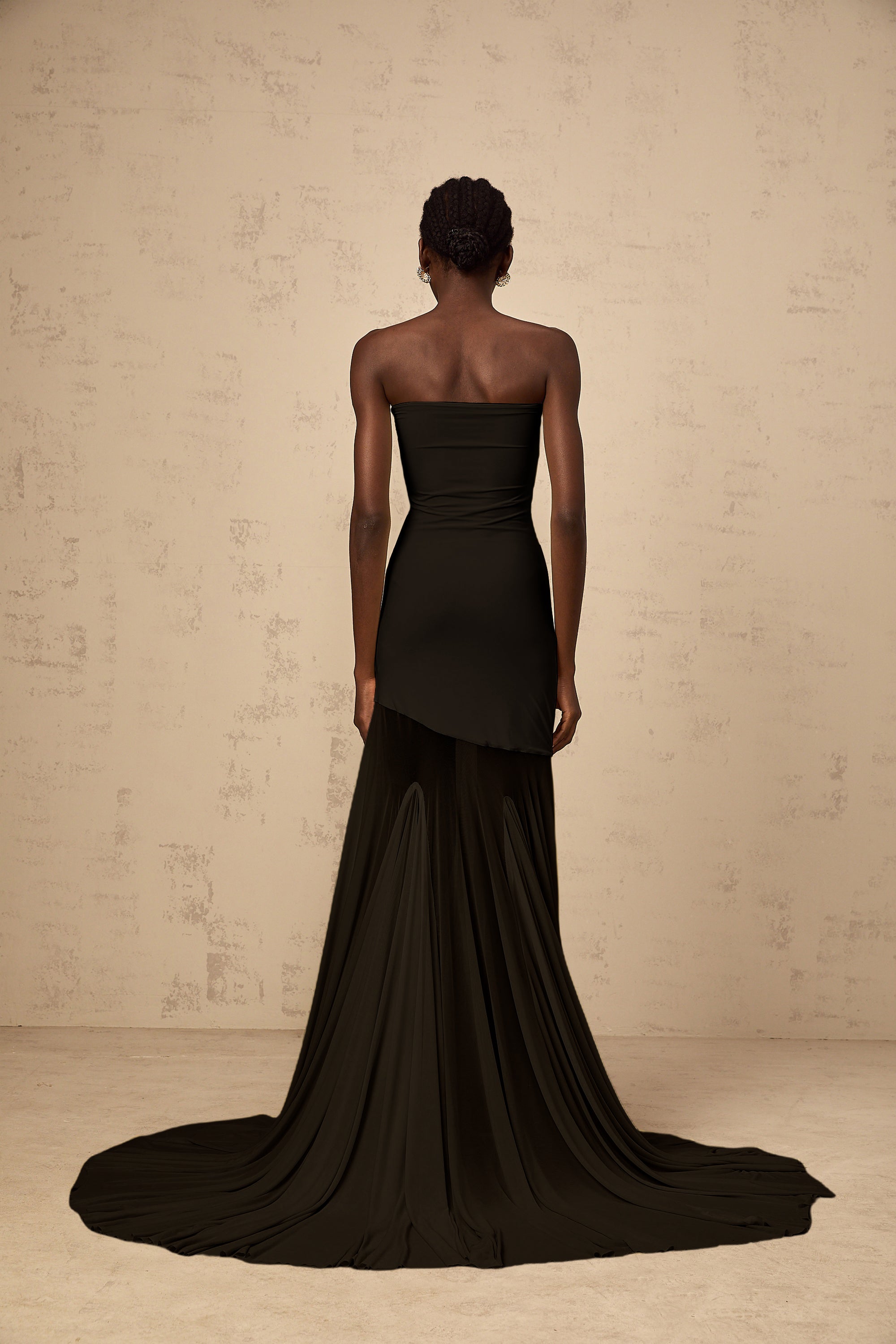 Josiane Black Off-shoulder Sheer Tulle Maxi Dress