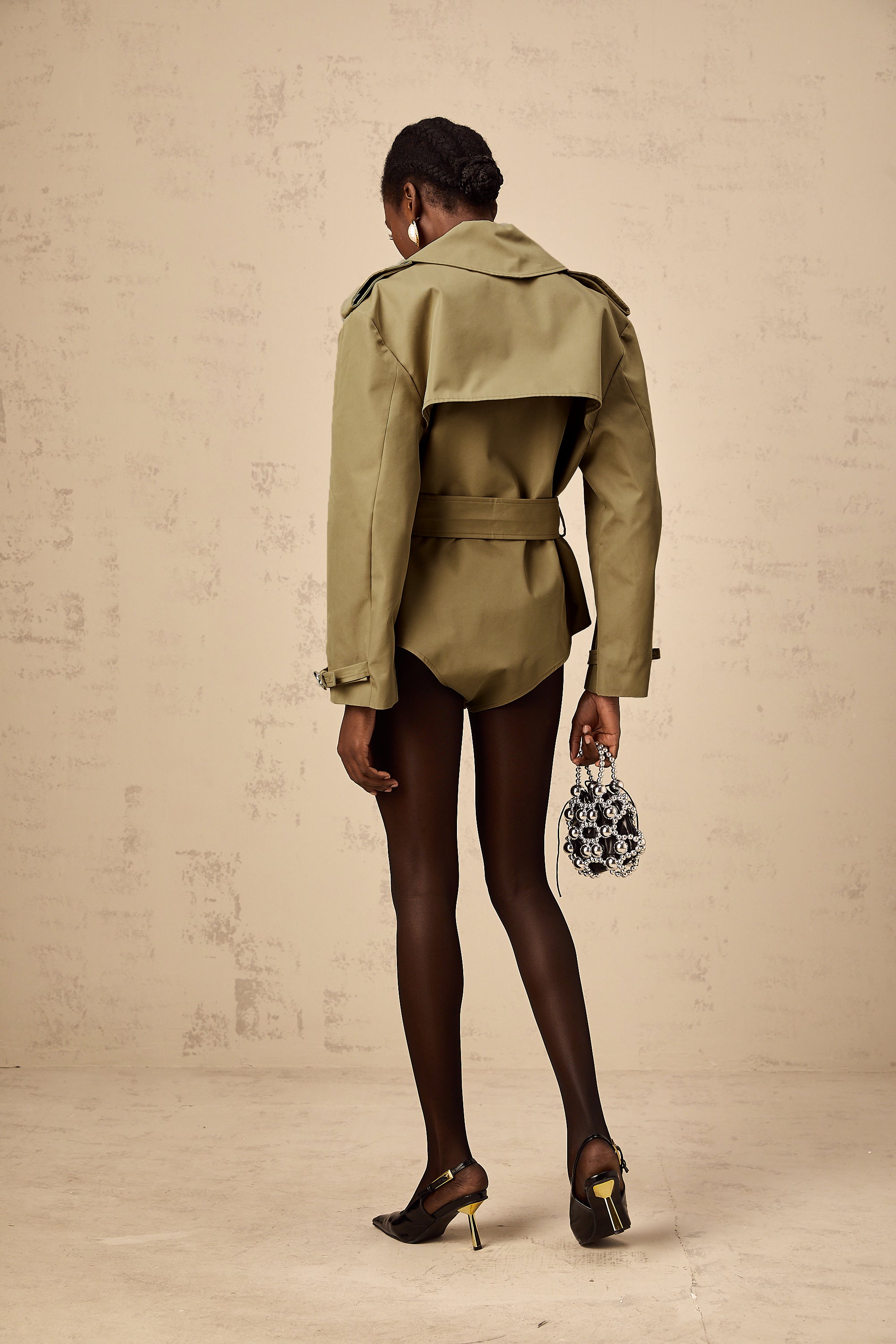 Chloe khaki double-breast belted bodysuit