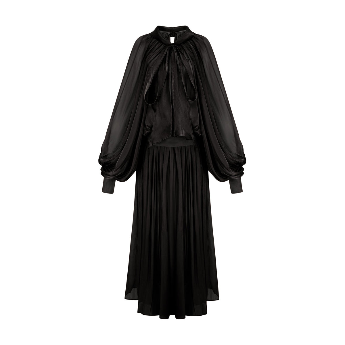 Mila pleated satin maxi dress in Black