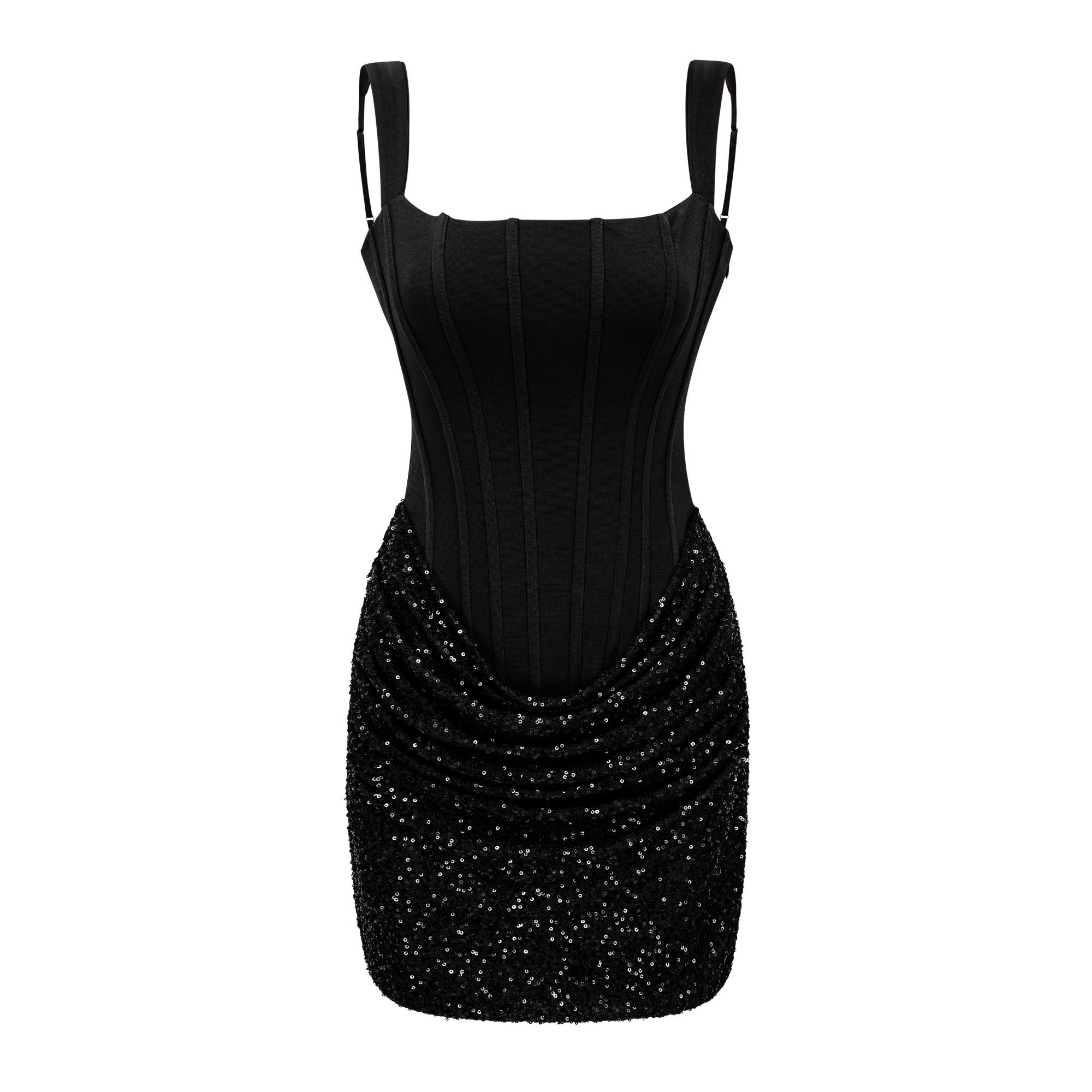 Paulette Black Embellished Ruched Bodycon Mini Dress (Final Sale)