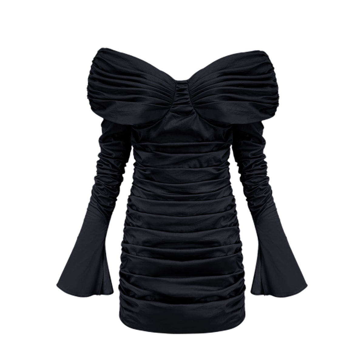 Apolline black off-shoulder ruched mini dress