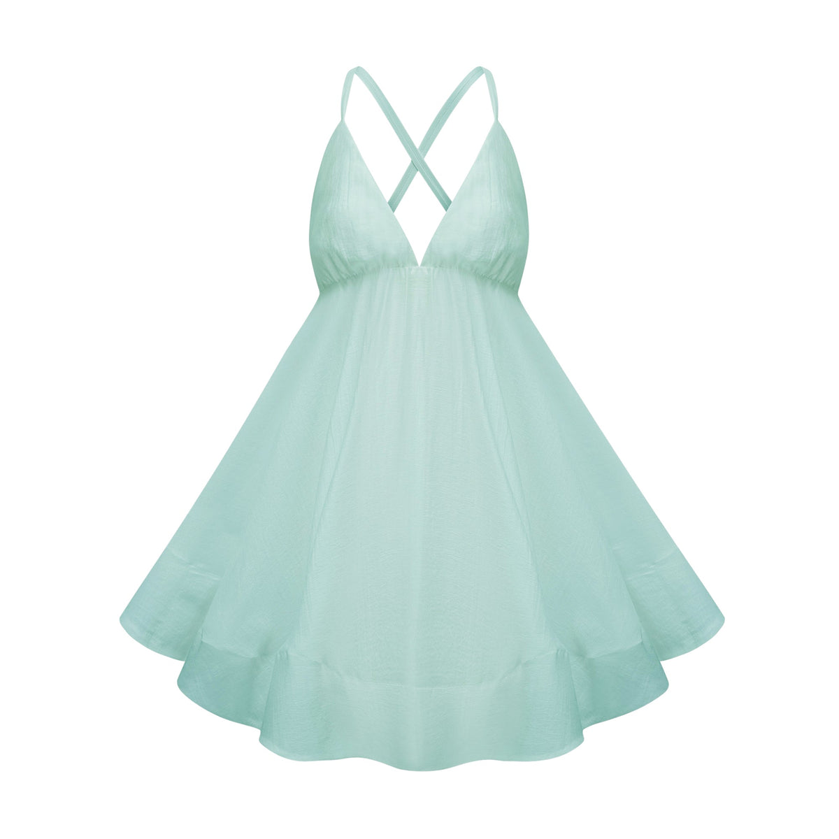 Quincie Green Shirred Flounced Mini Dress (Final Sale-US Only)