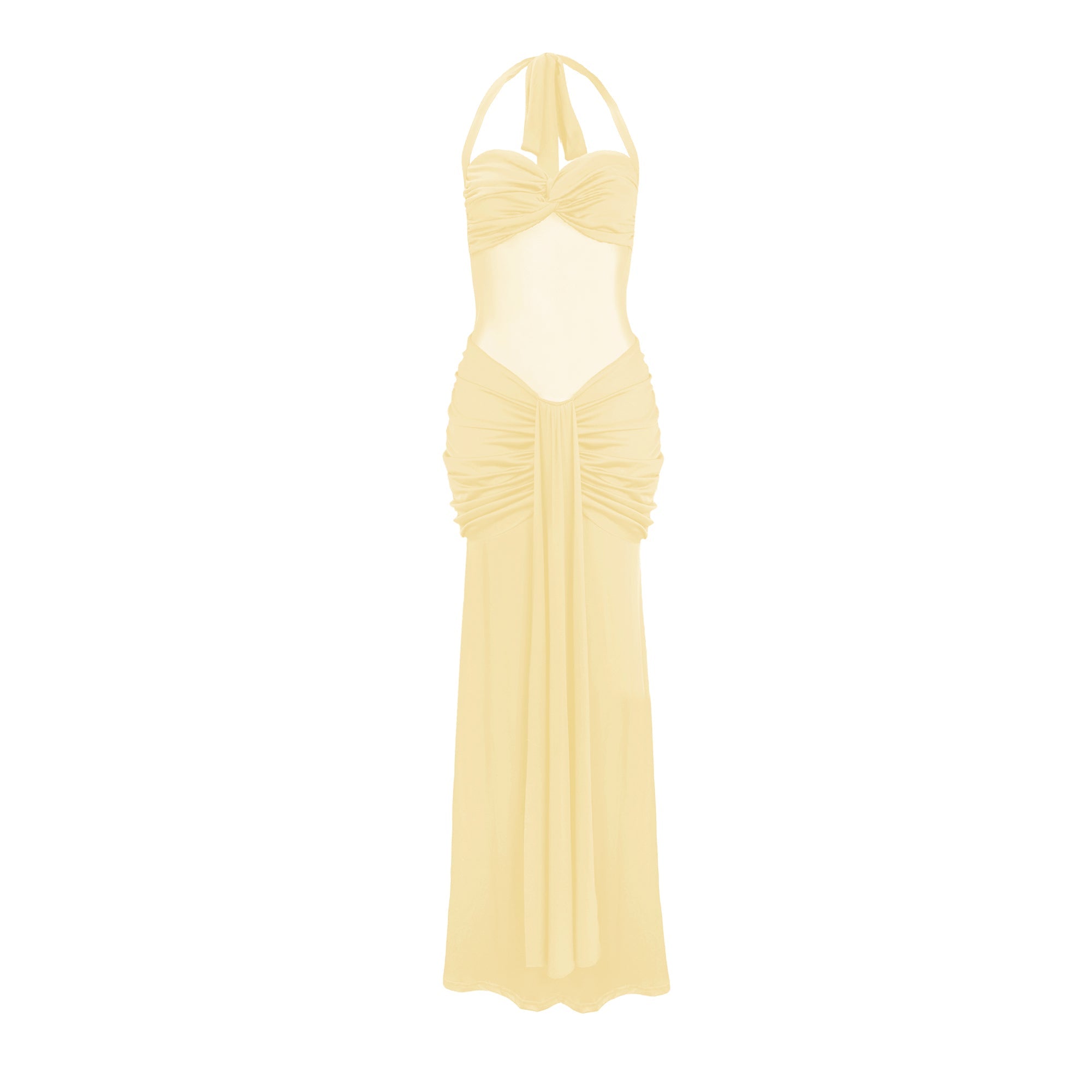 Amandine Yellow Halterneck Gathered Maxi Dress