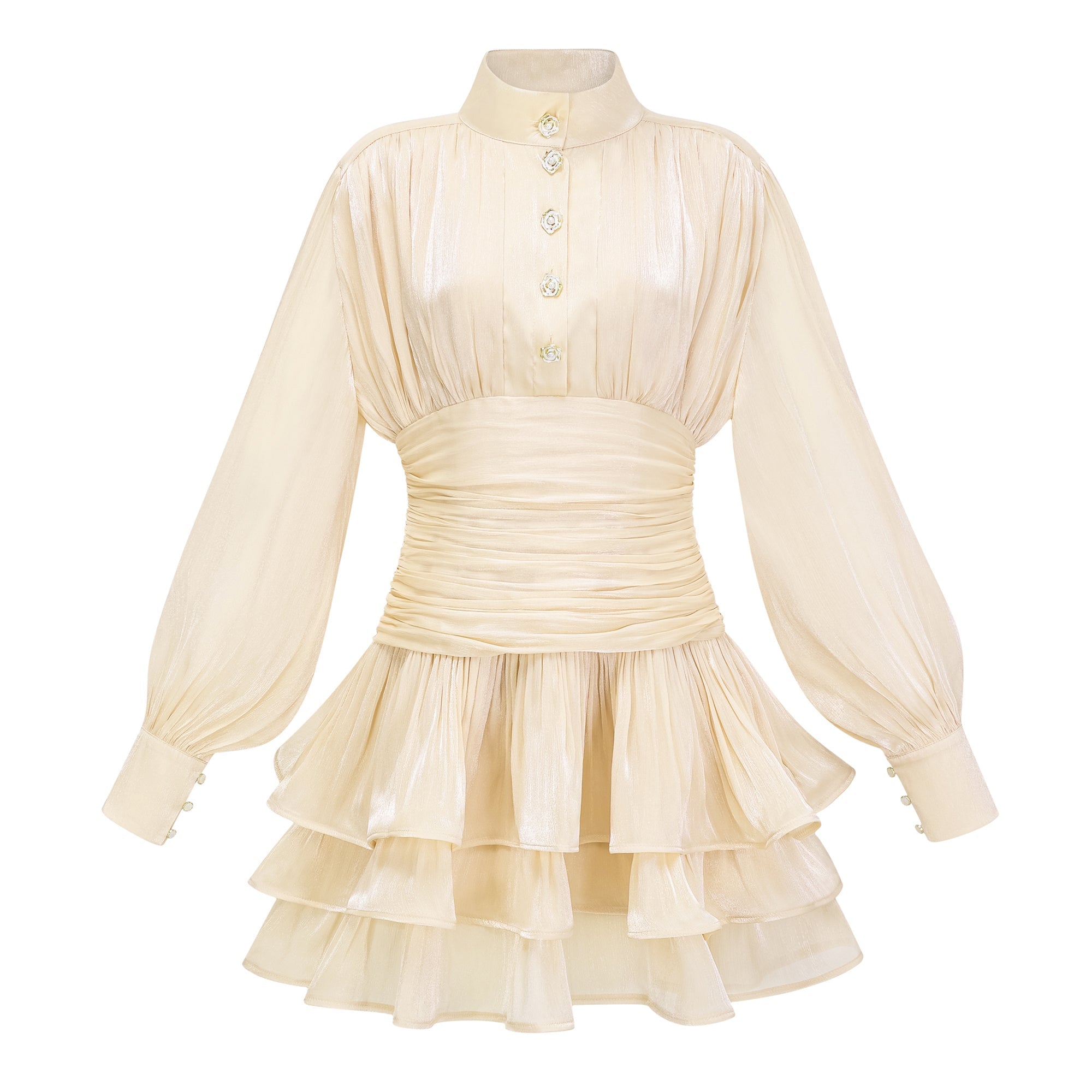 Emersyn Neutrals High-Neck Ruffled Detail Mini Dress