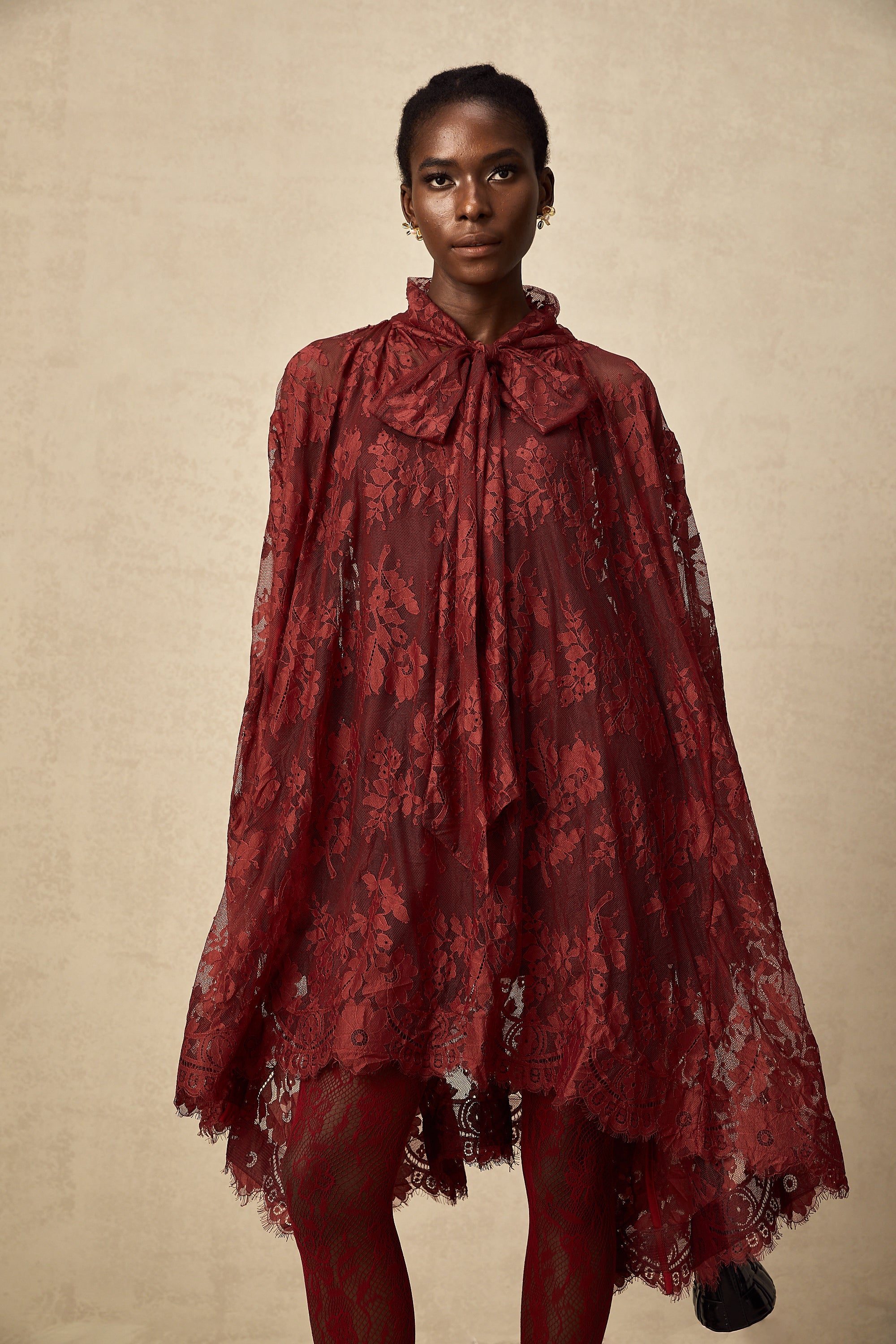 Coline red chantilly lace oversize dress (Final Sale-US Only)