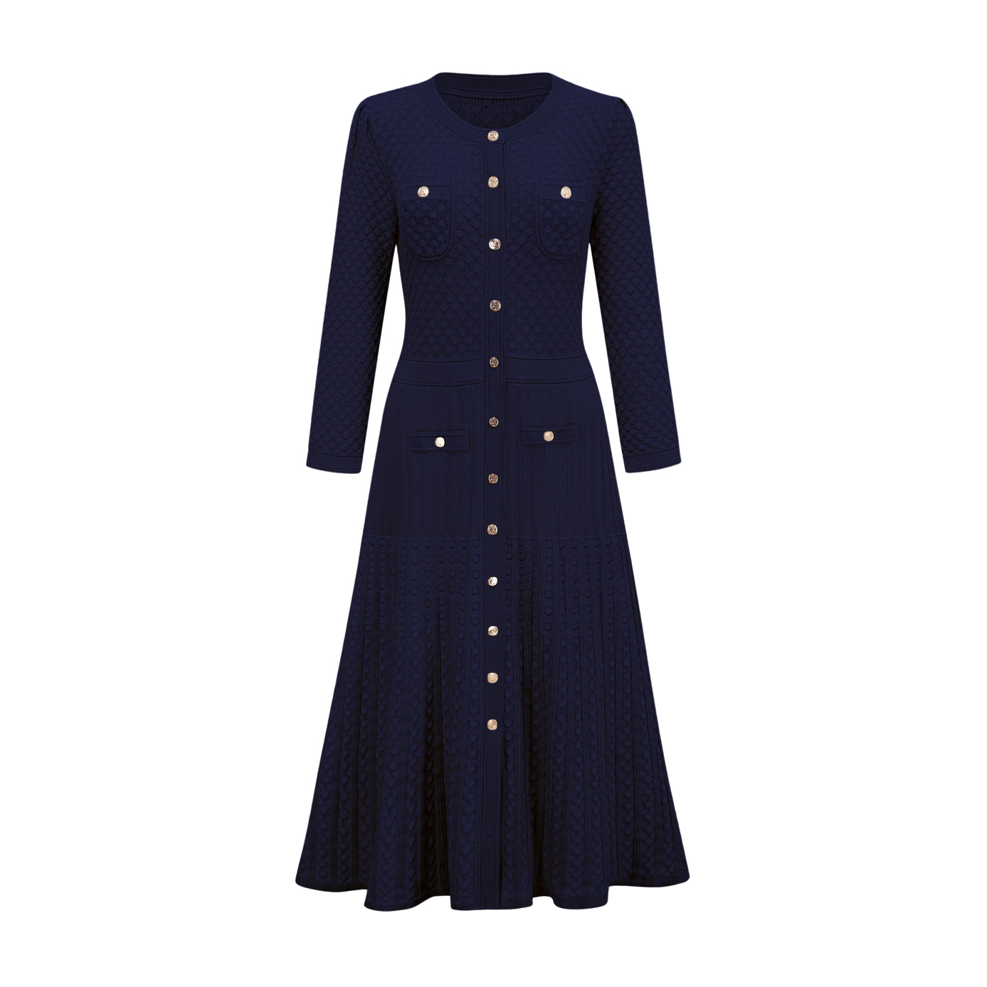 Élodie knitted long-sleeve midi dress in Blue (Final Sale-US Only)
