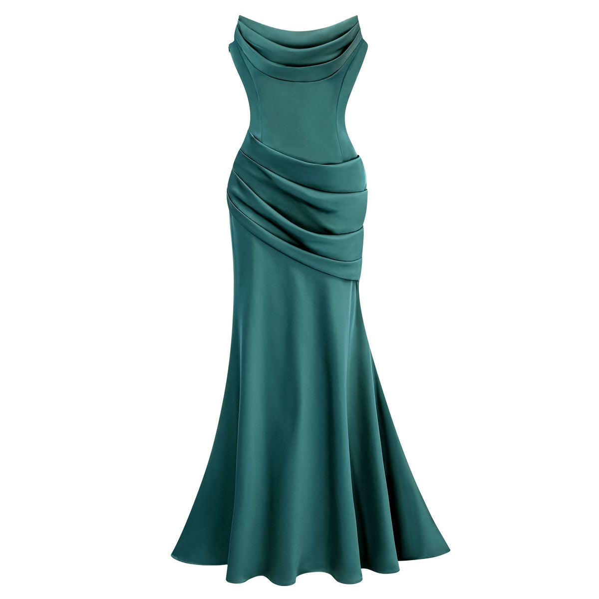 Marilou Green Ruched Satin Maxi Dress