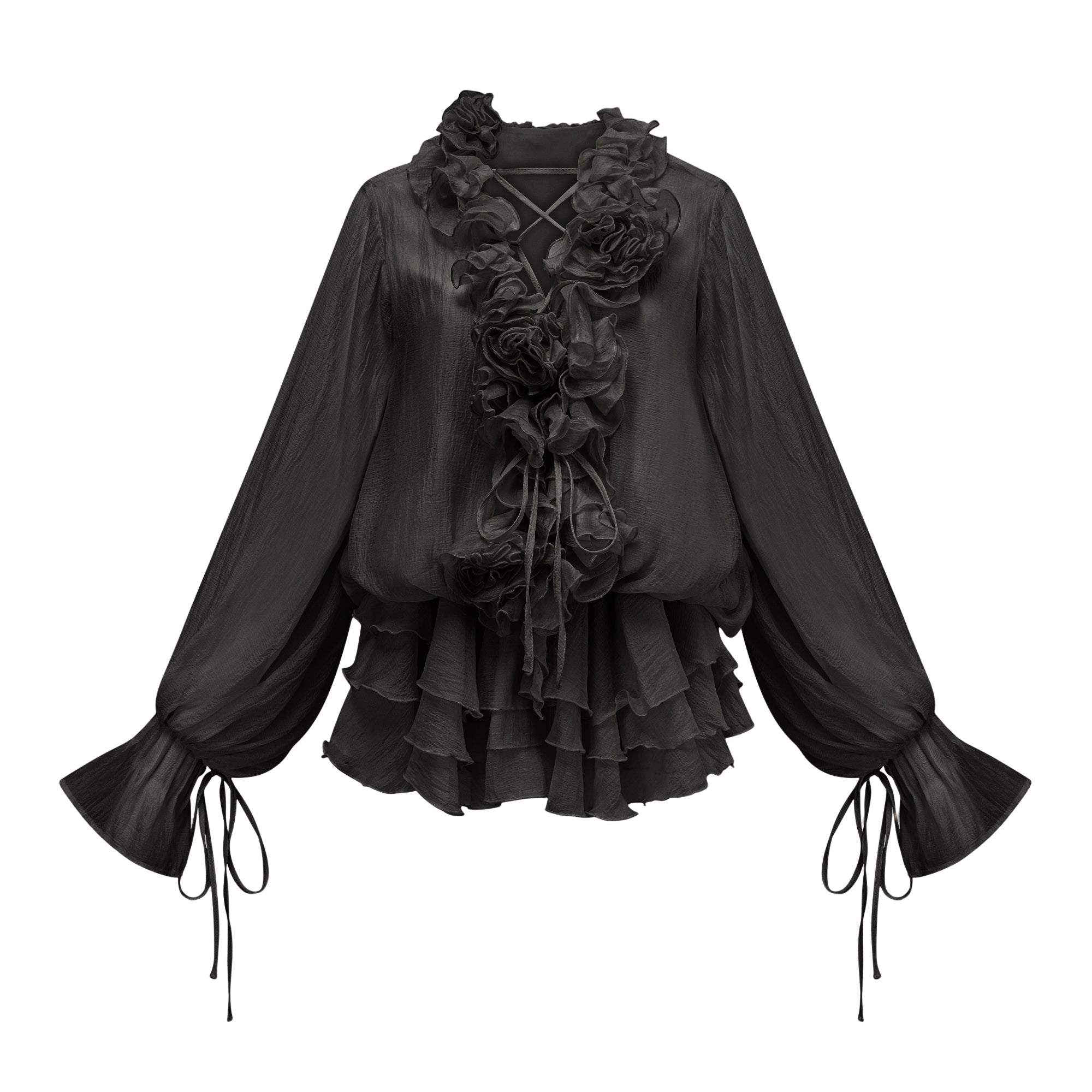 Zéphyrine floral-appliqué tiered mini dress in Black (Final Sale-US Only)