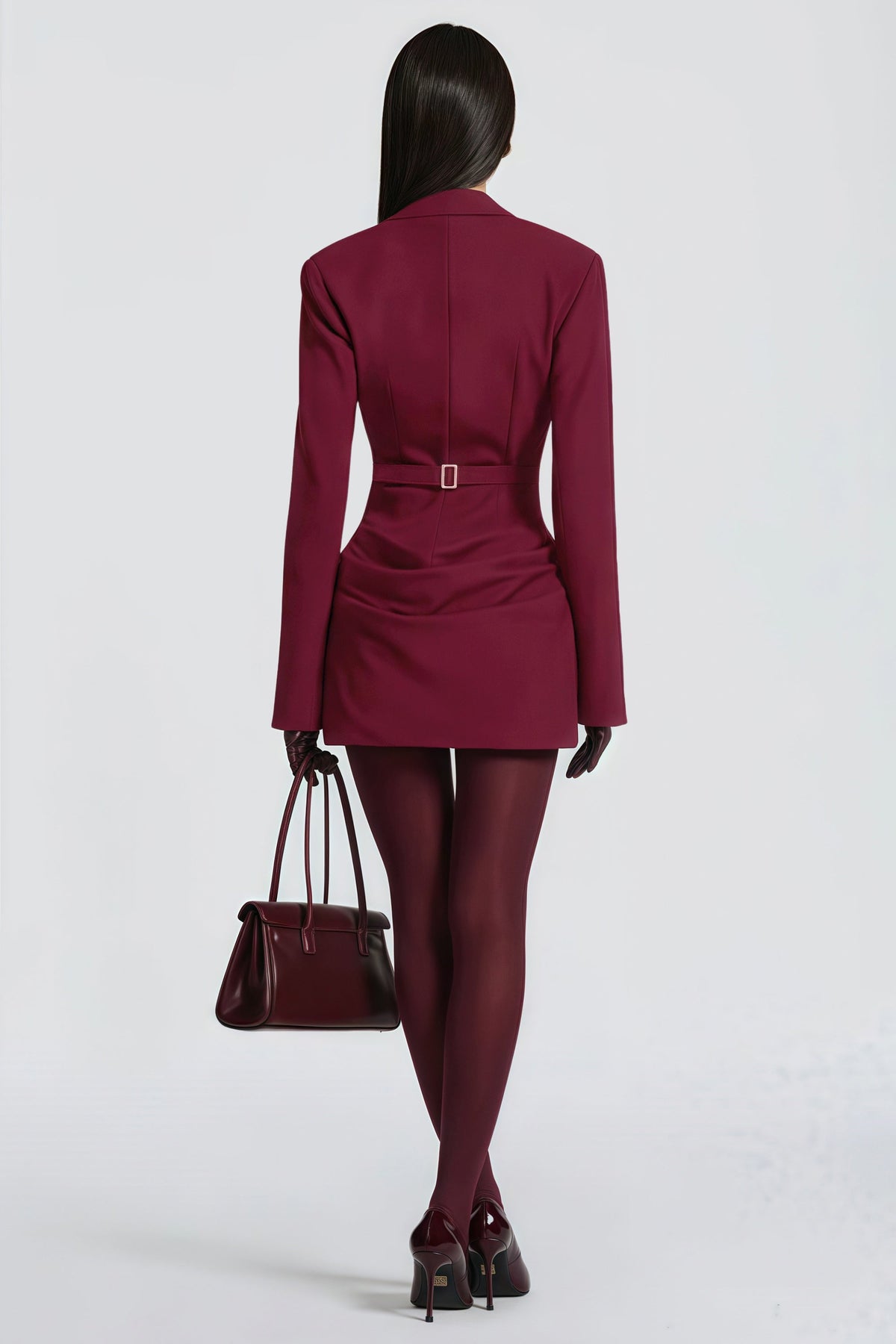 Rosette Burgundy Ruched Blazer Mini Dress