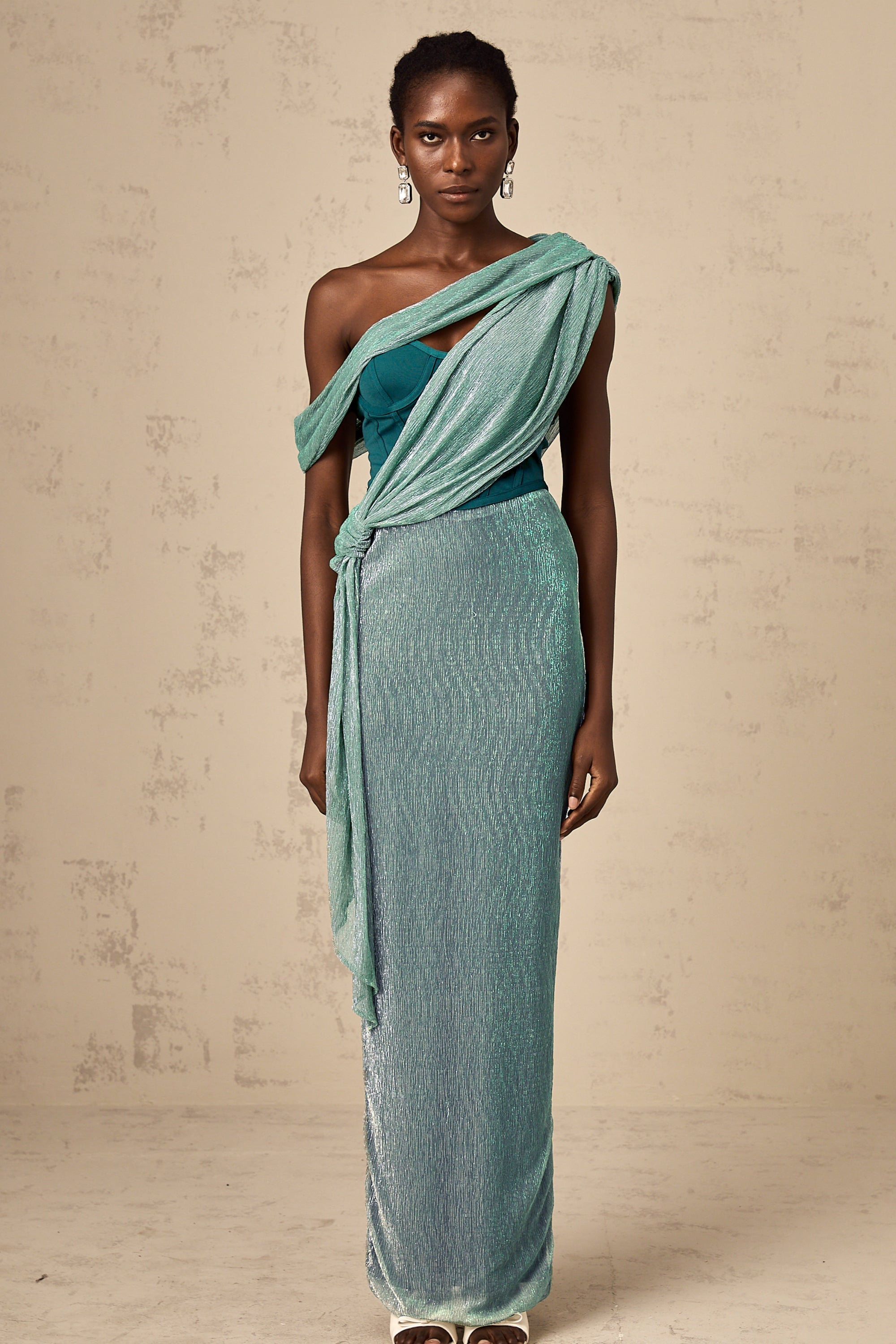 Delphine green ribbon-design corset maxi dress (Final Sale-US Only)