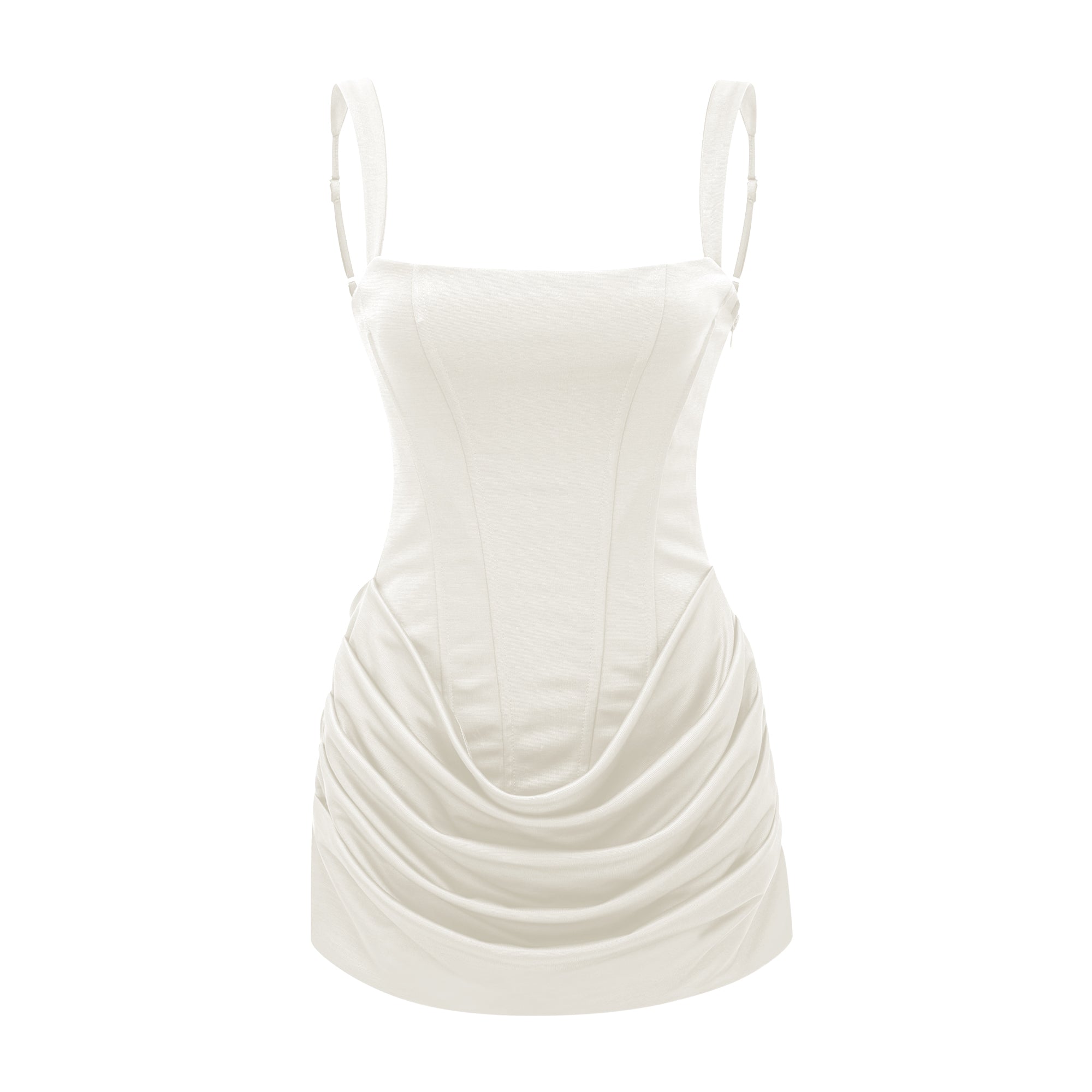 Paulette White Ruched Bodycon Mini Dress