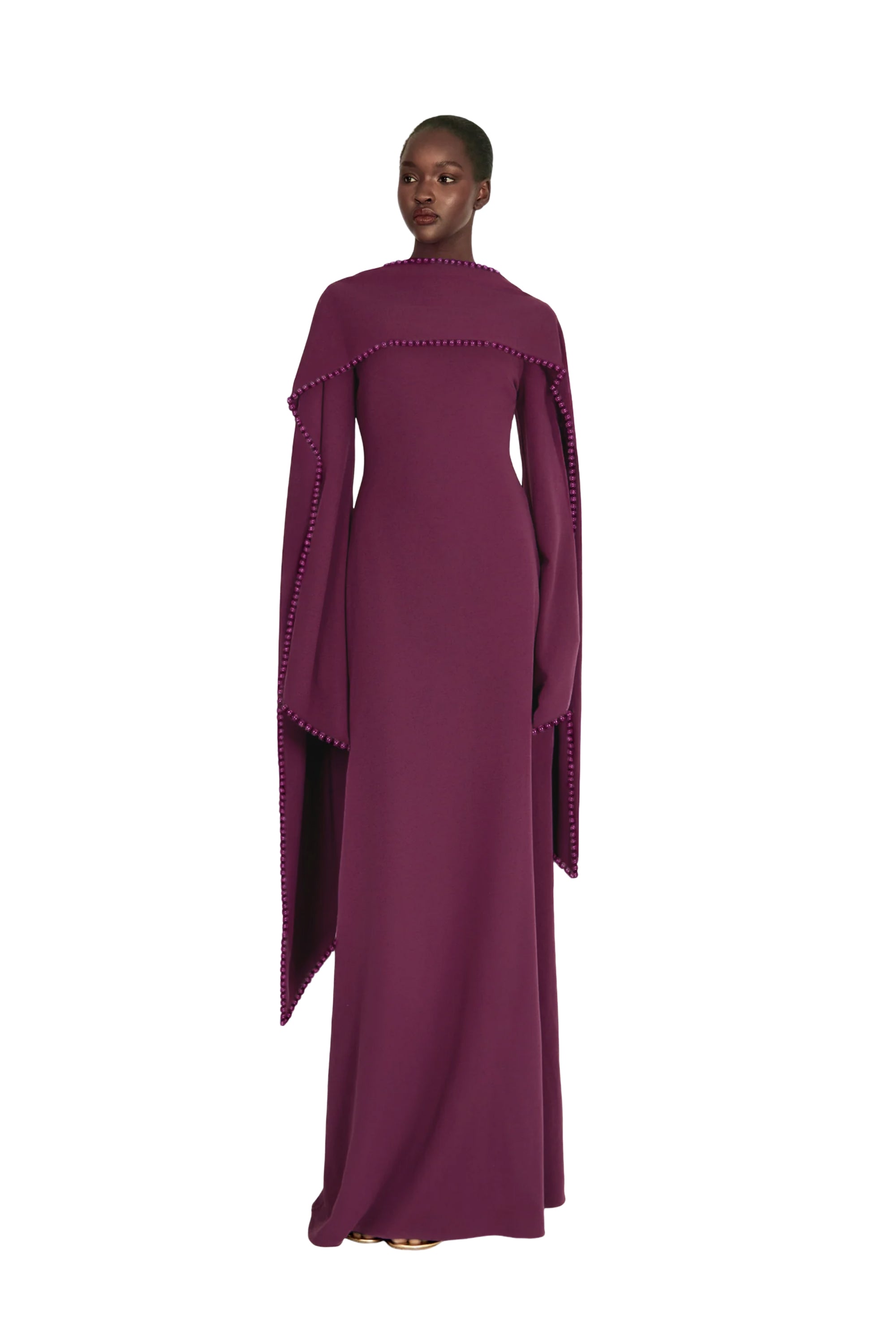 Piroska Purple Pearl Trim Shawl Detail Maxi Dress (Final Sale)