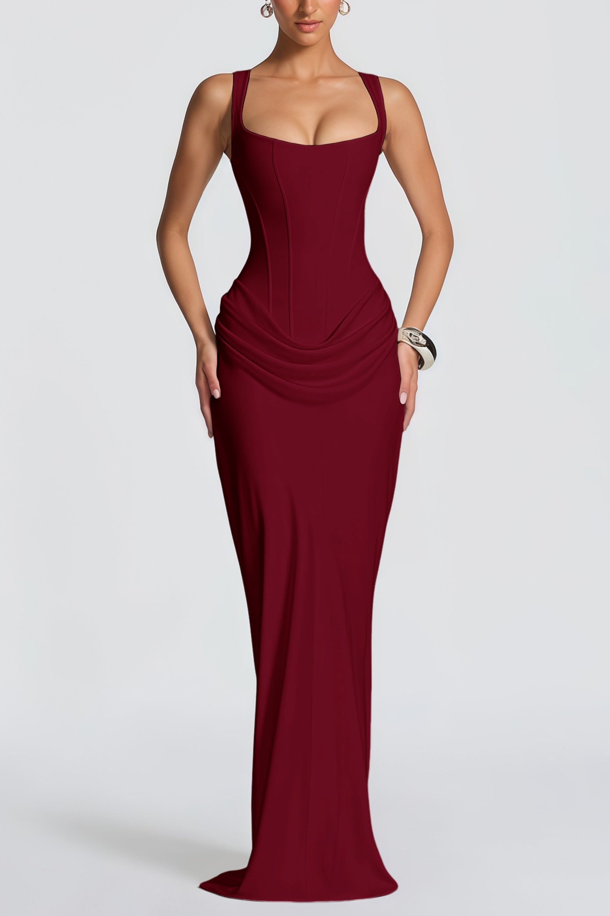 Paulette Red Ruched Corset Maxi Dress (Final Sale-US Only)