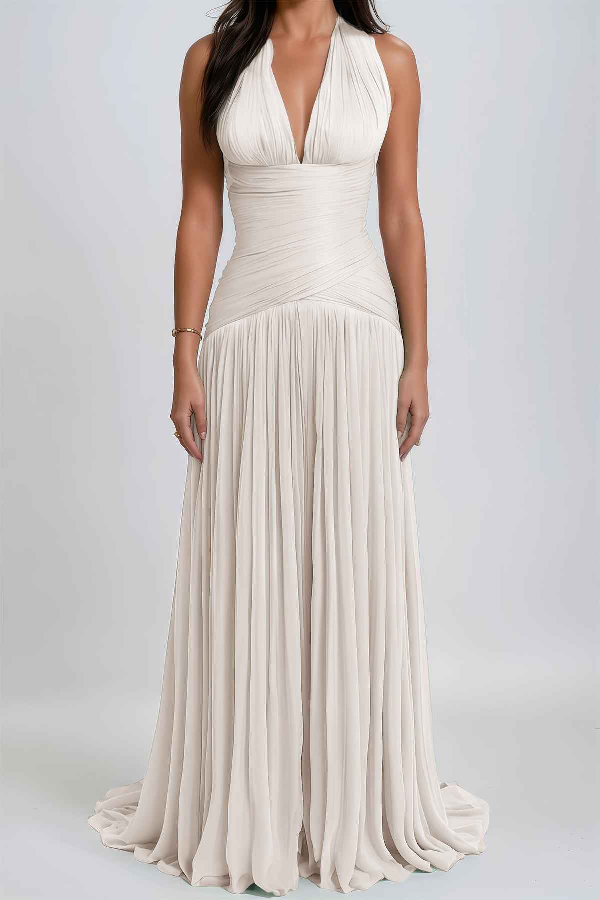 Uranie White Gathered Maxi Dress