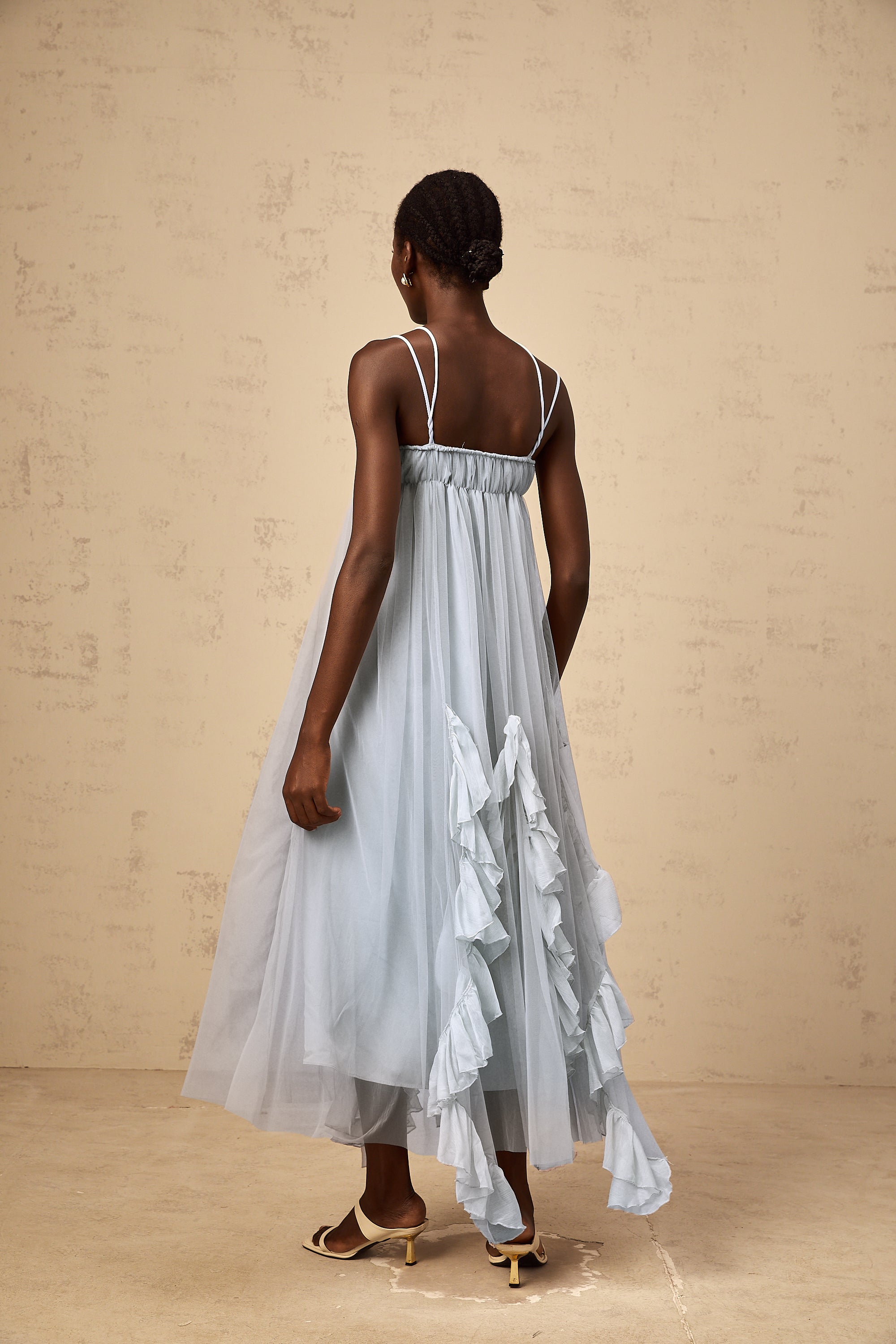 Colette layered ruffled tulle maxi dress in Blue