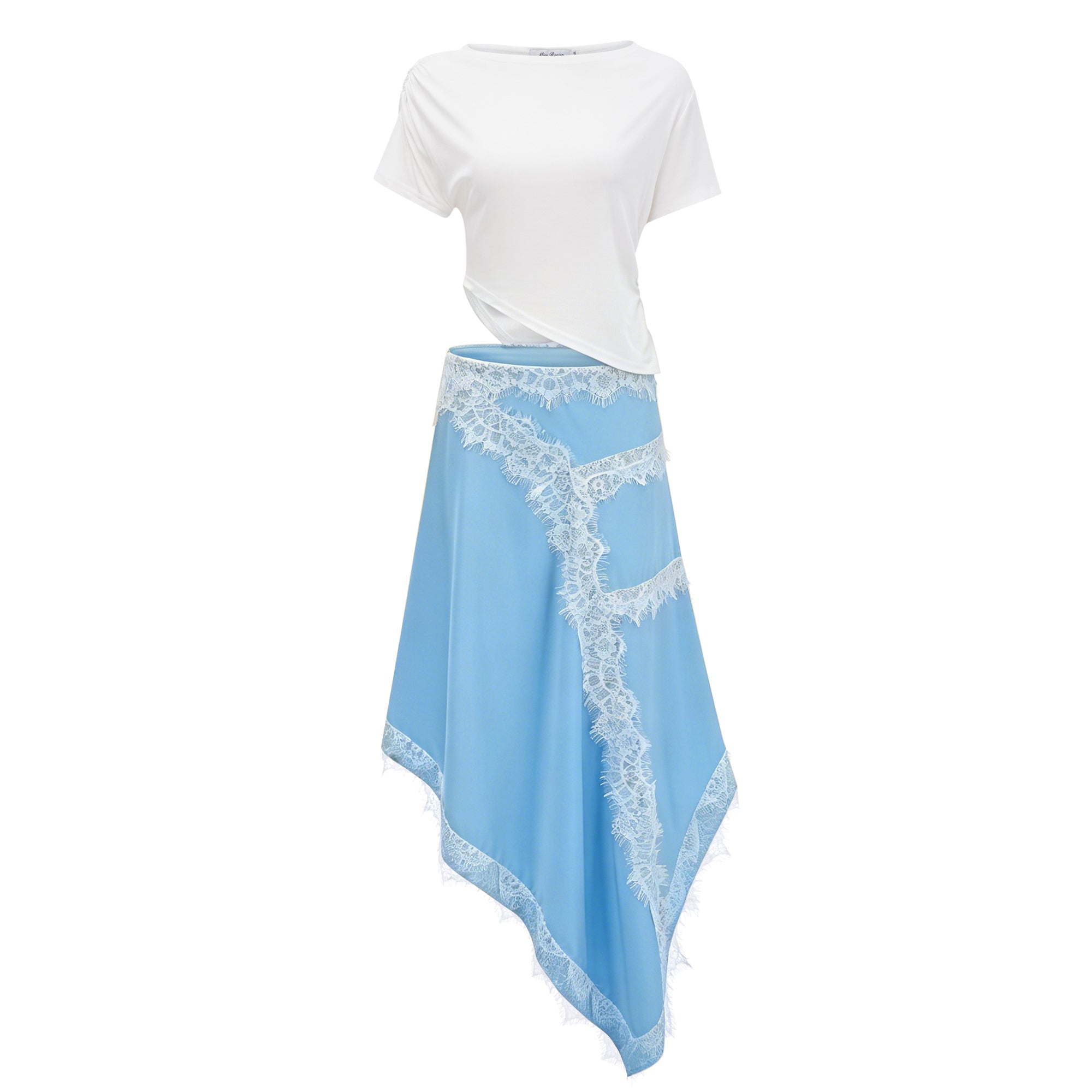 Fiamma Blue Gathered Lace Panel Maxi Dress (Final Sale-US Only)