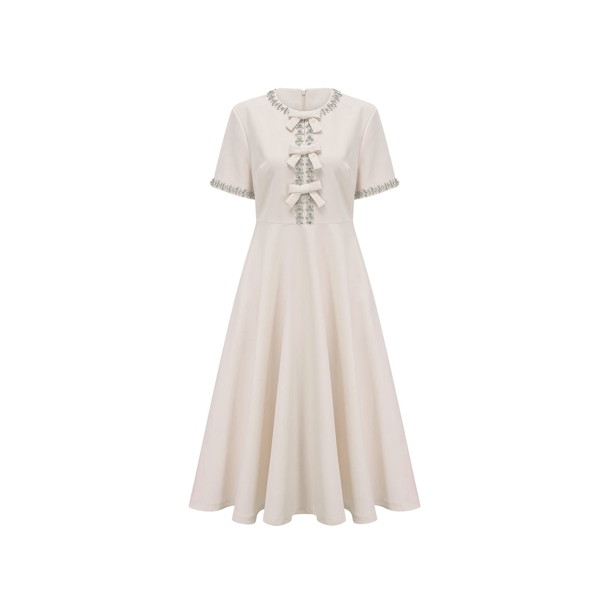Cassiopeia crystal-accented bow midi dress in White (Final Sale)