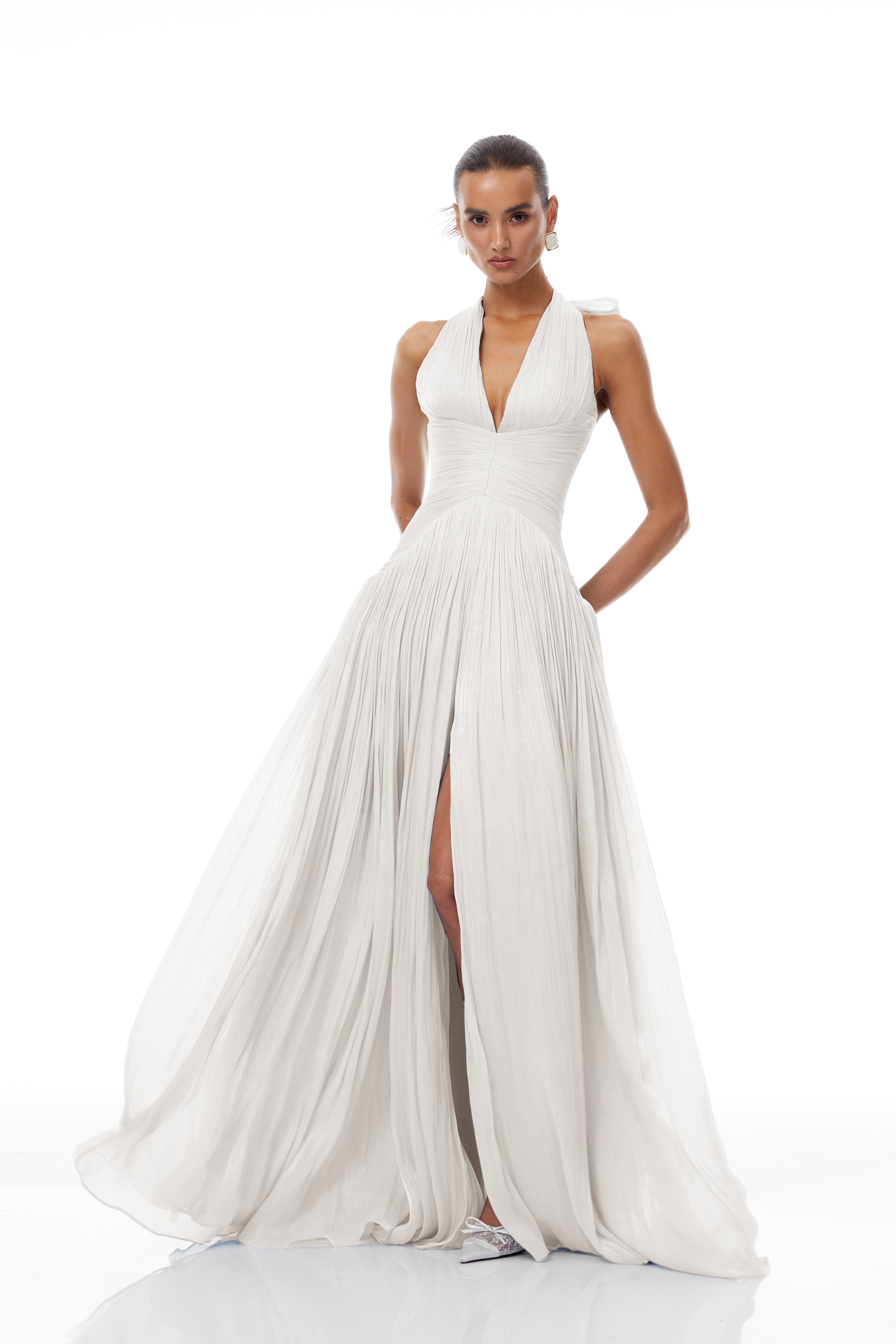 Térébenthine White Glossy Gathered Maxi Dress (Final Sale-US Only)
