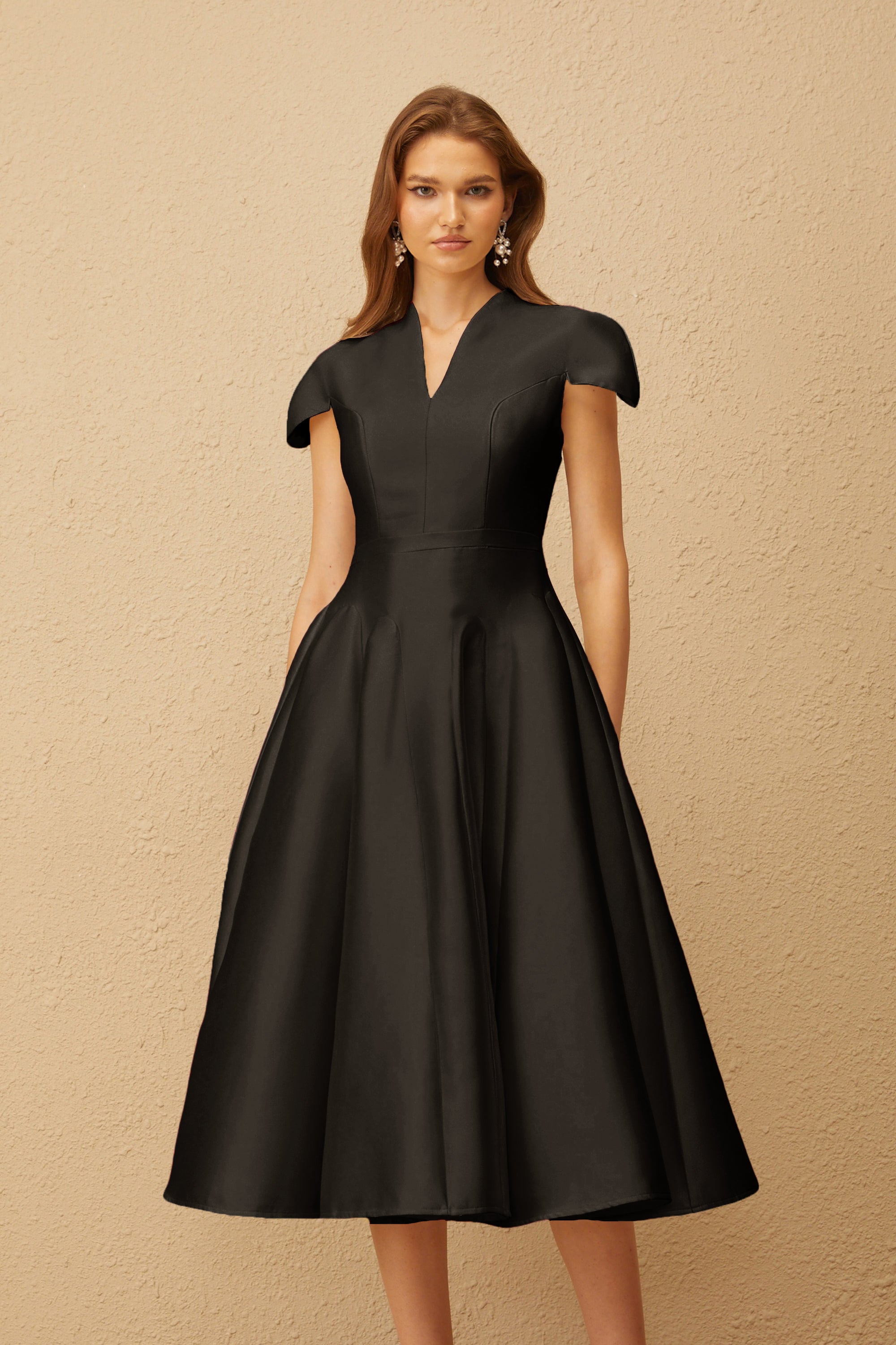 Aventin Black Godet Design Midi Dress (Final Sale-US Only)