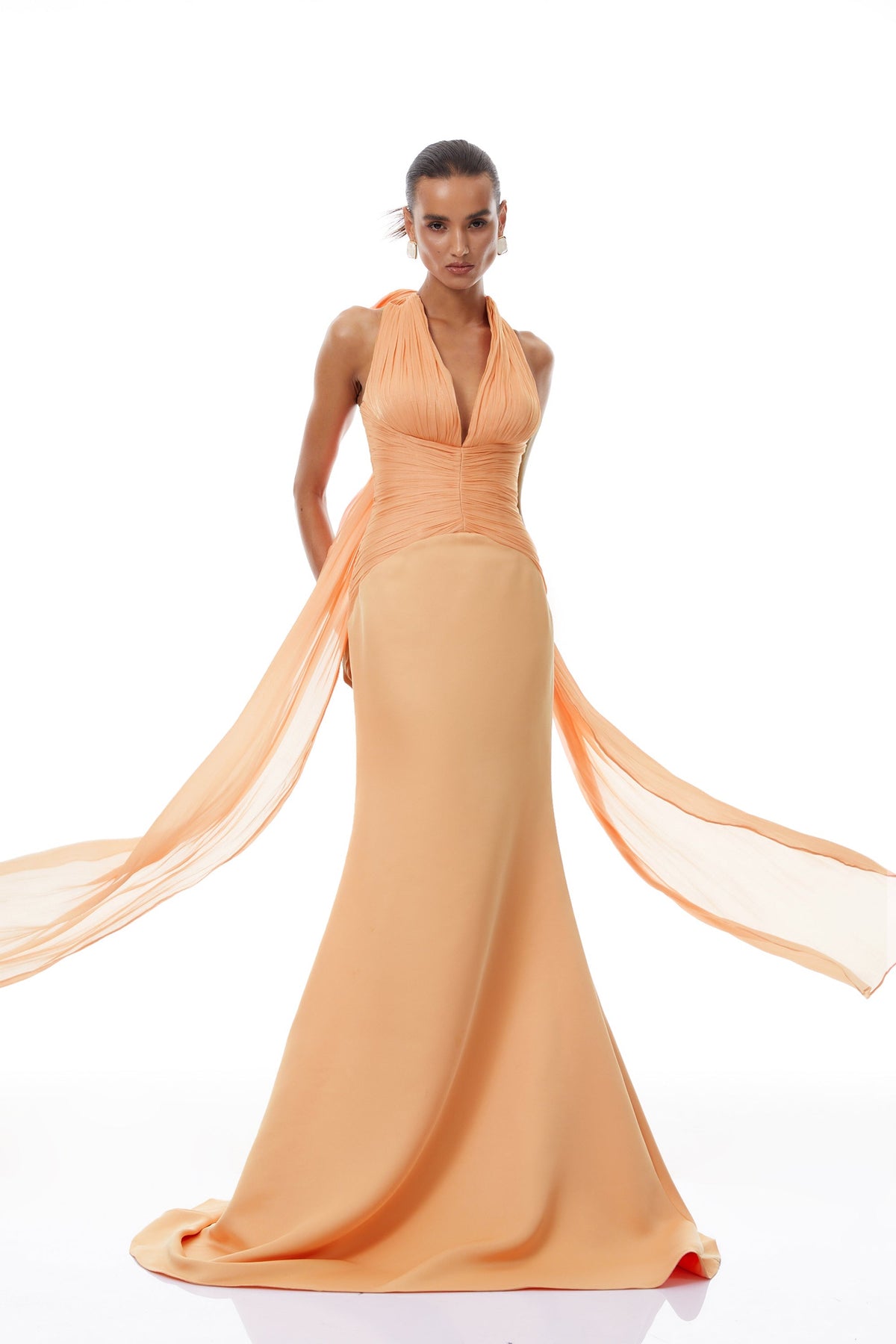 Emmeline Orange Train Design Gathered Maxi Dress (Final Sale-US Only)