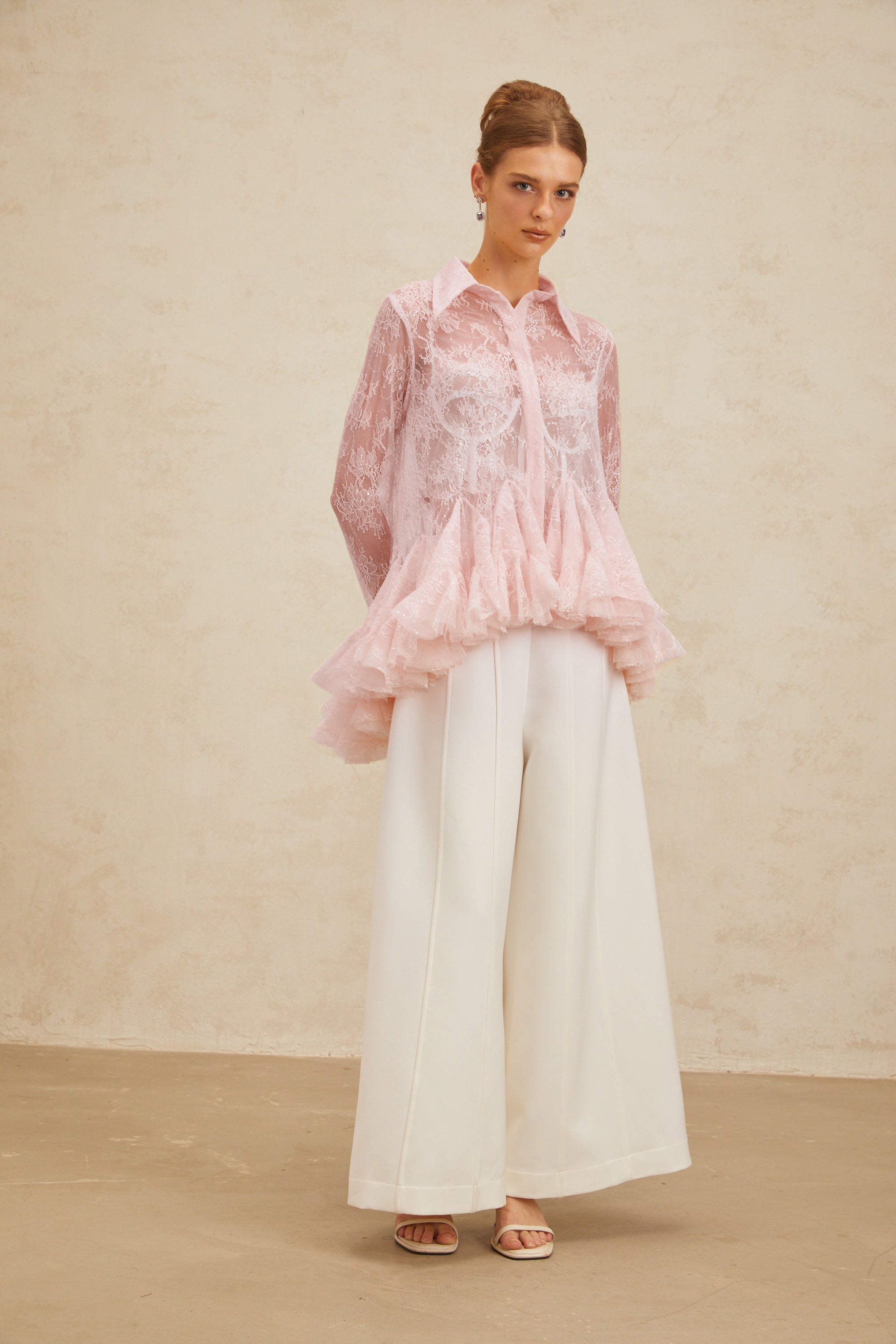 Ingrid Pink Peplum Floral Lace Blouse