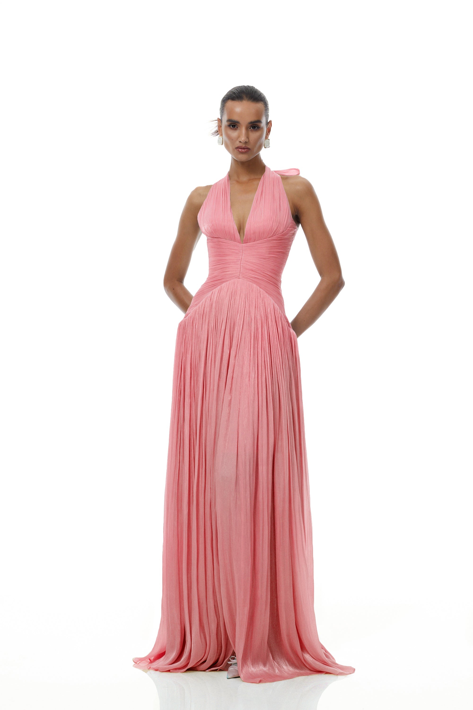 Térébenthine Pink Glossy Gathered Maxi Dress