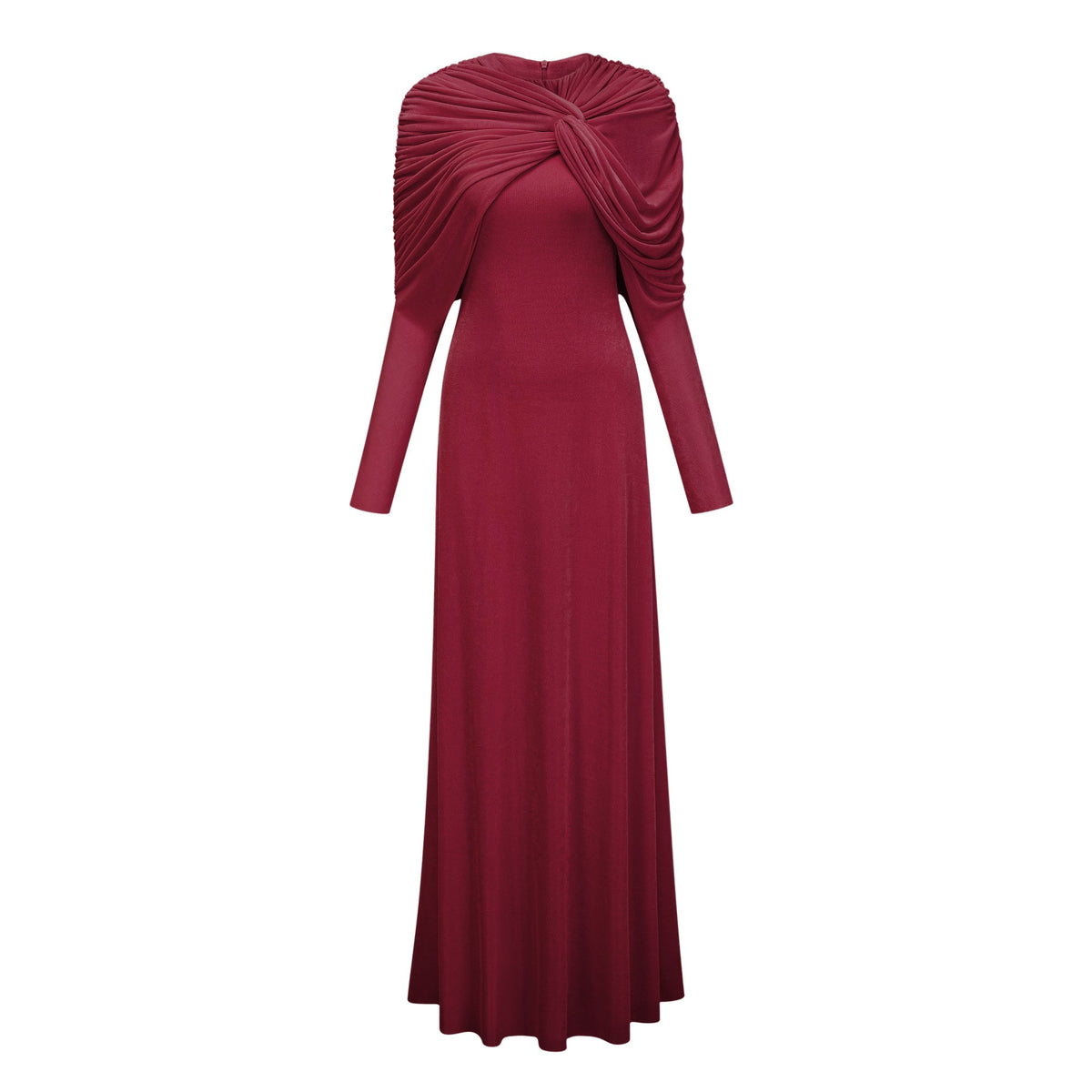 Moderne Red Cape-Design Ruched Maxi Dress (Final Sale)