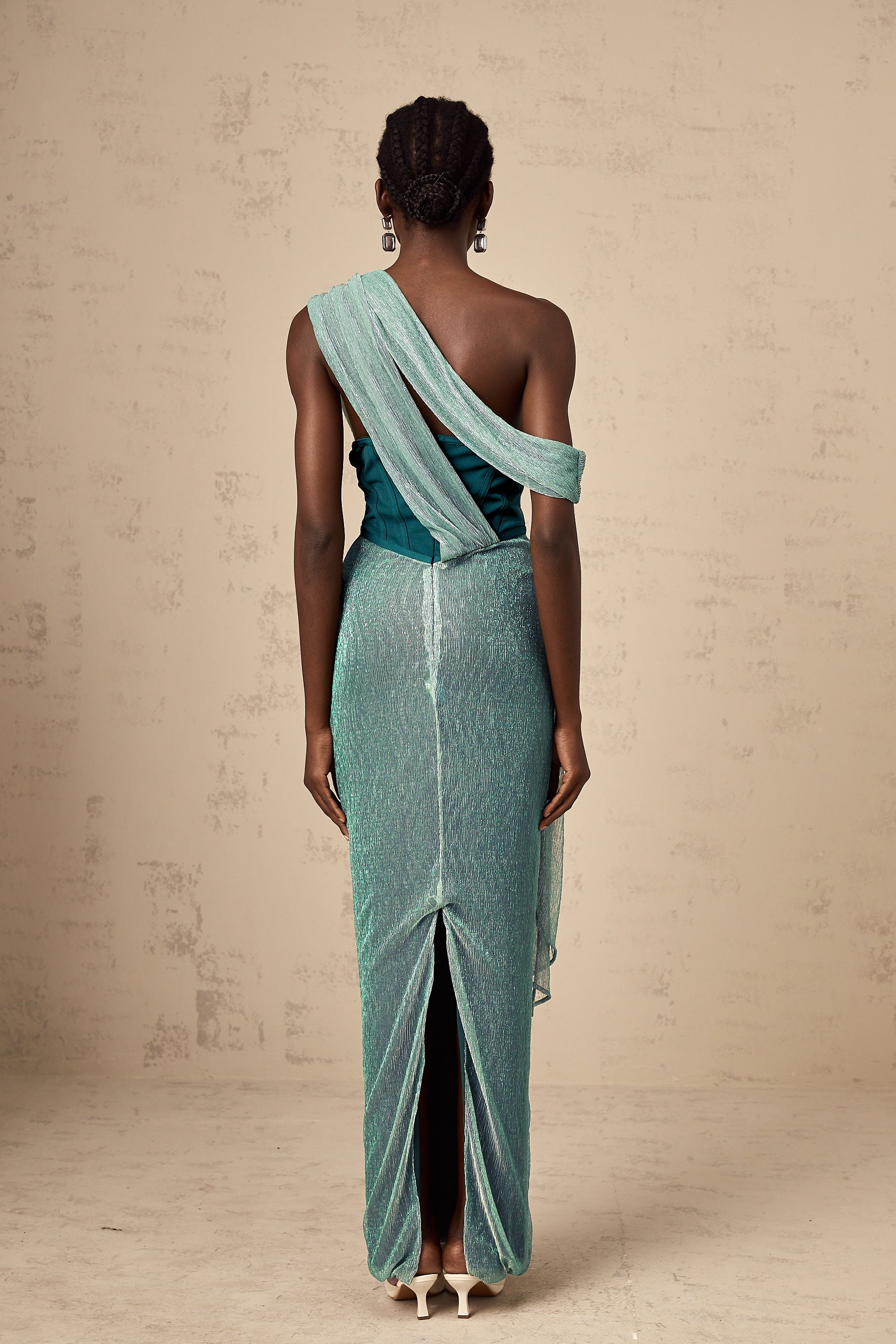 Delphine green ribbon-design corset maxi dress (Final Sale-US Only)