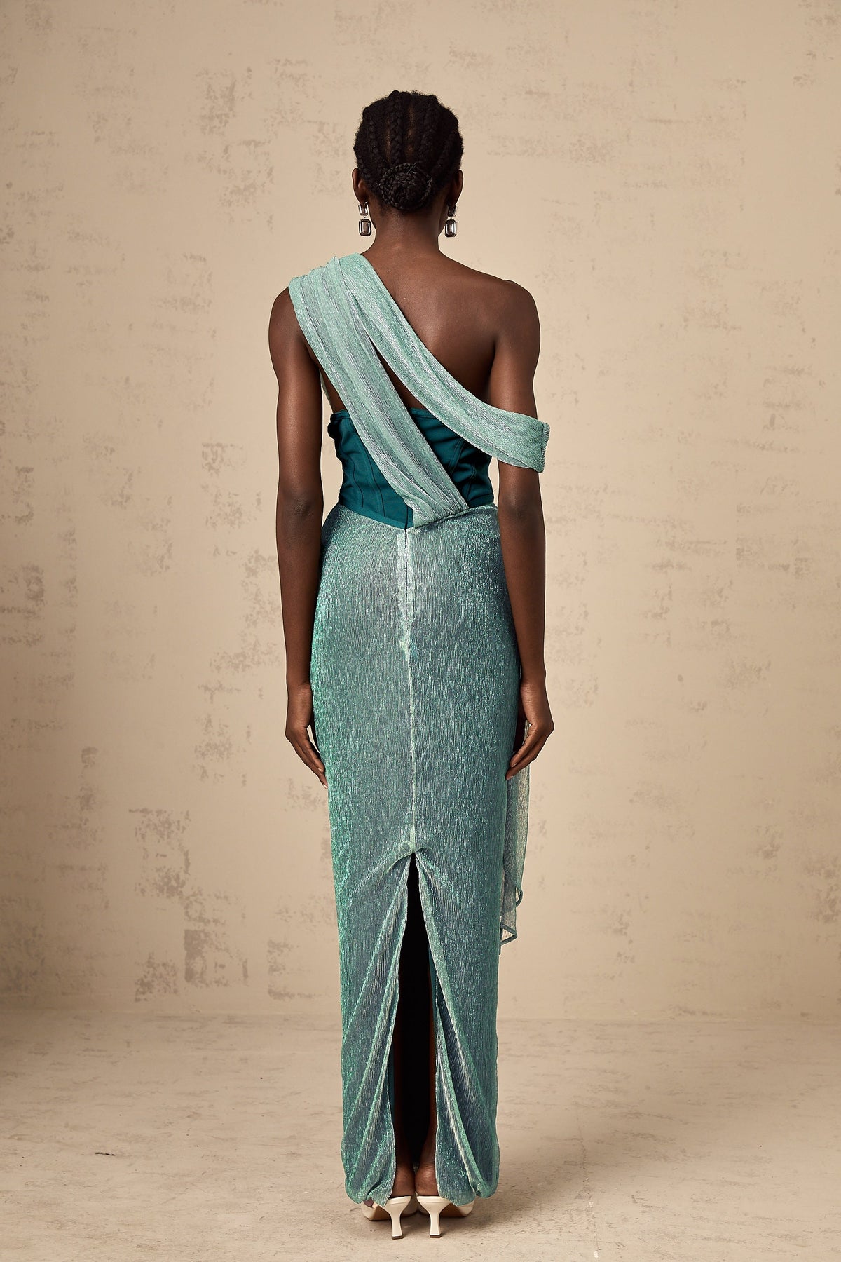 Delphine green ribbon-design corset maxi dress (Final Sale-US Only)