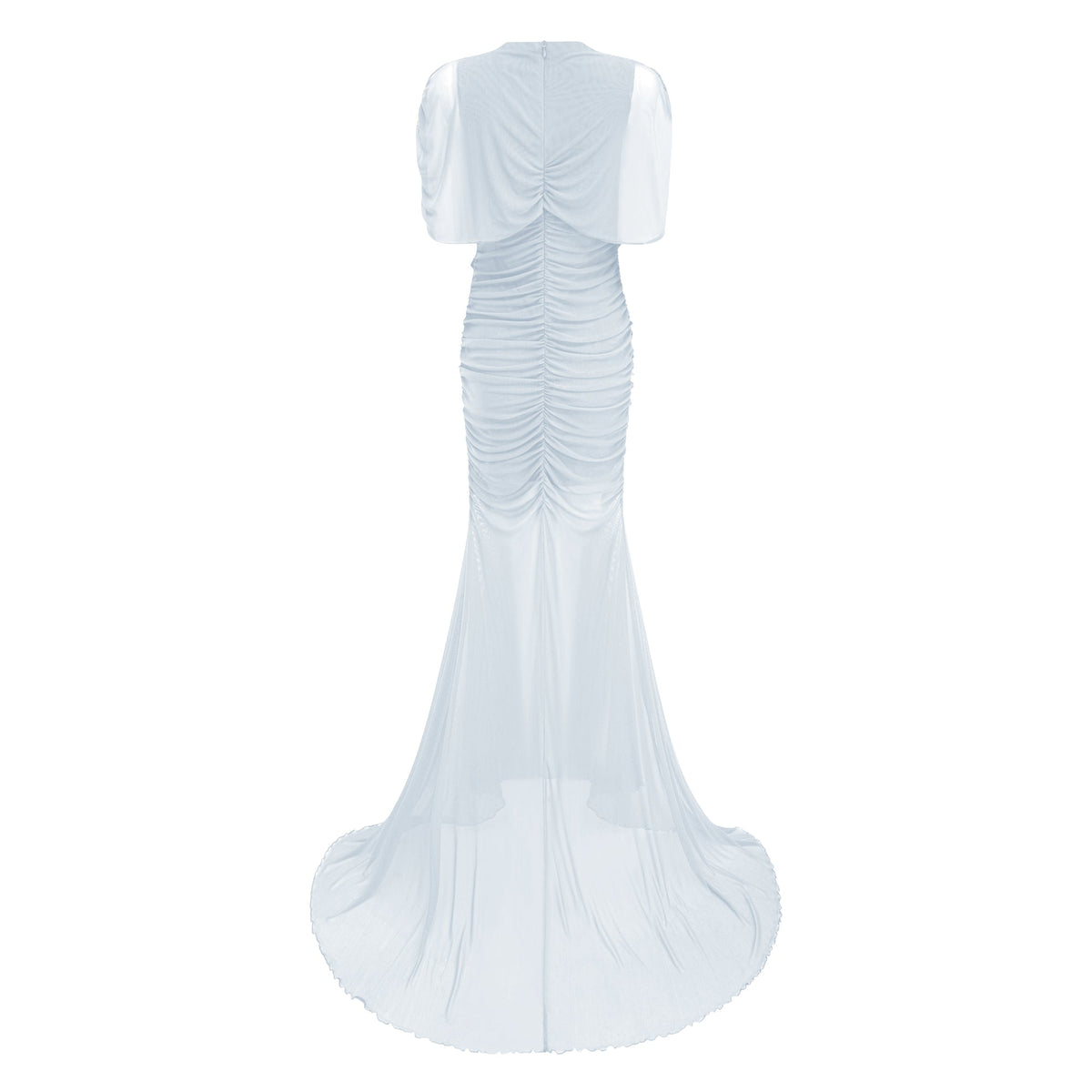 Sylphe Blue Asymmetrical Ruched Mesh Maxi Dress