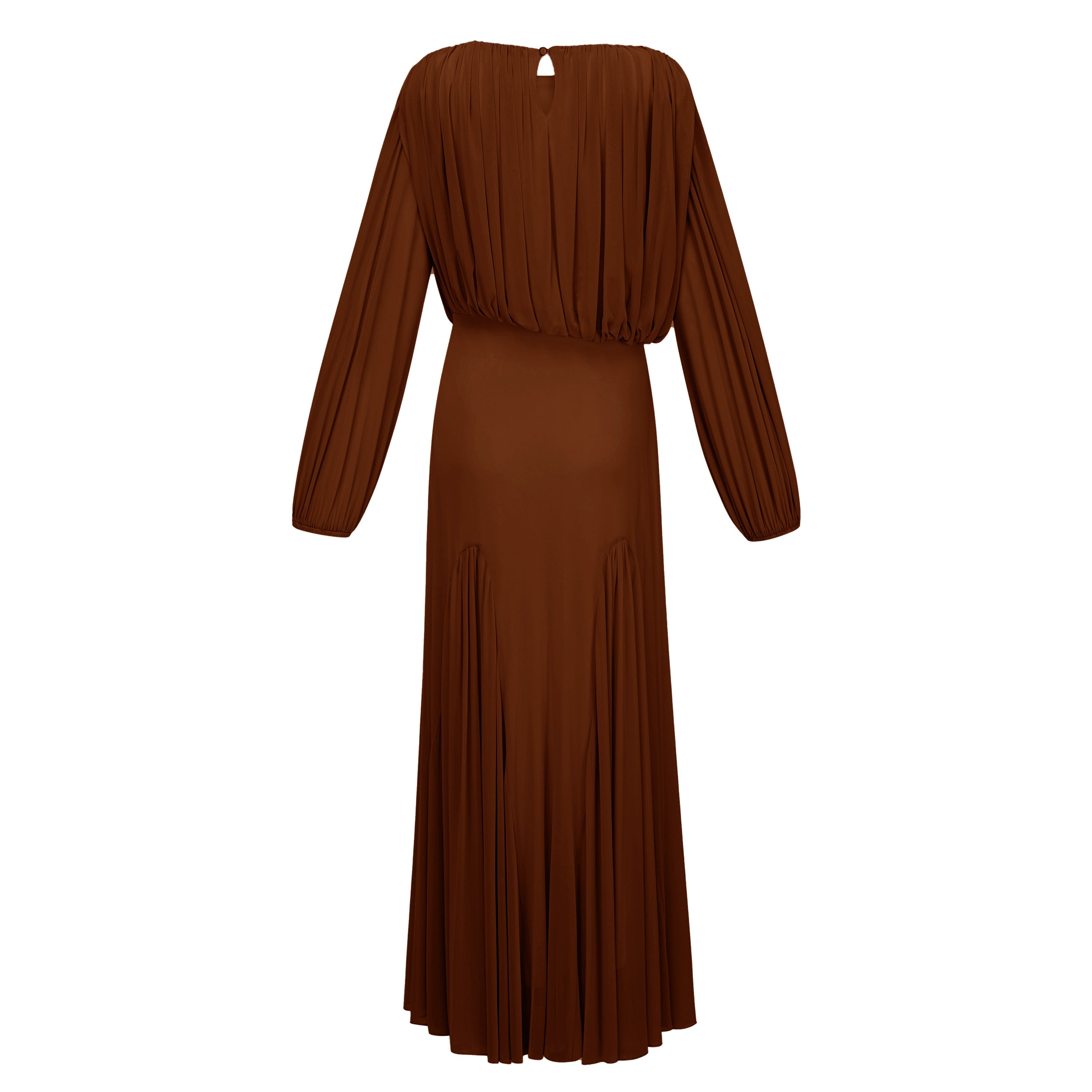 Annabelle Brown Lantern Sleeve Pleated Maxi Dress (Final Sale-US Only)