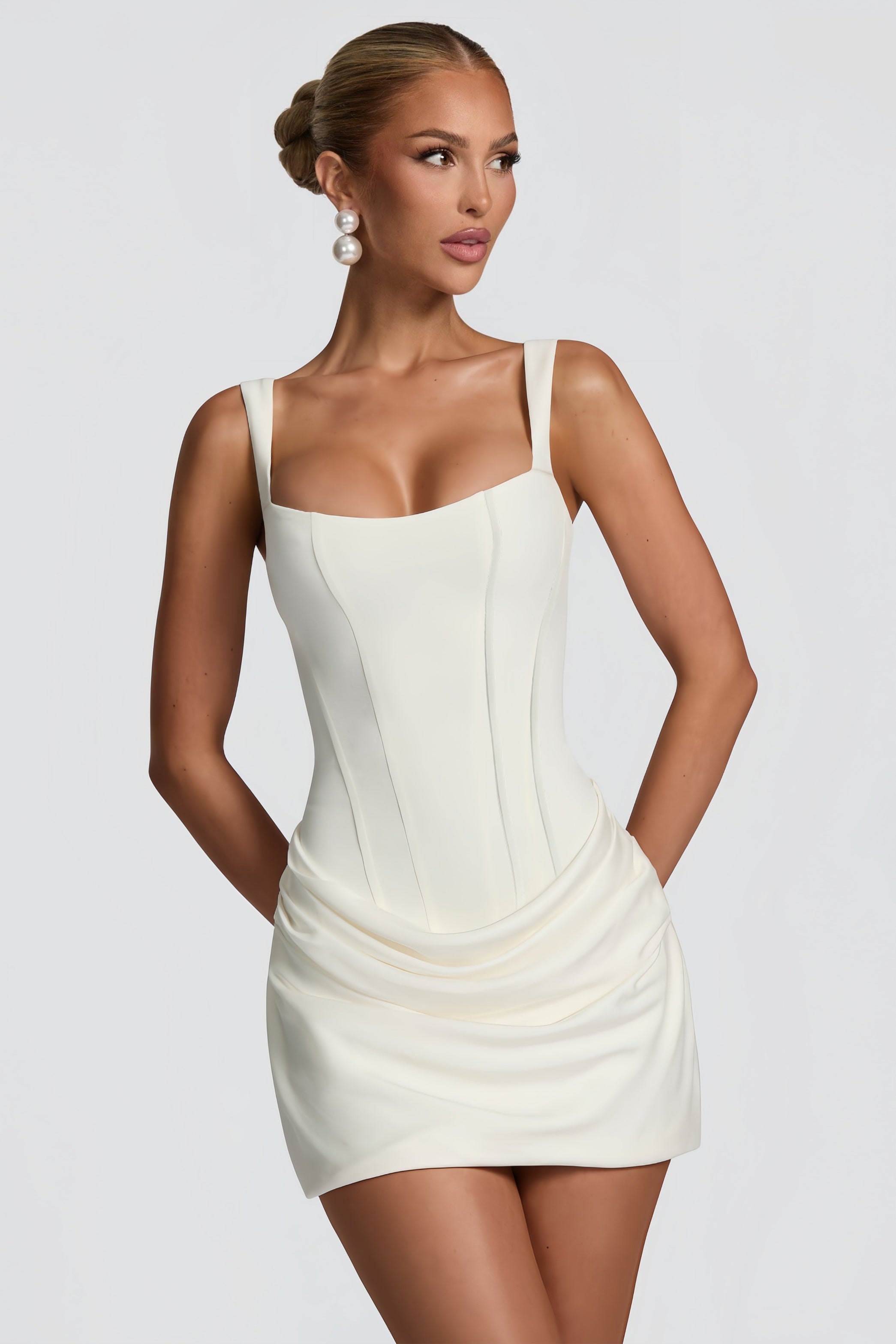 Paulette White Ruched Bodycon Mini Dress (Final Sale-US Only)