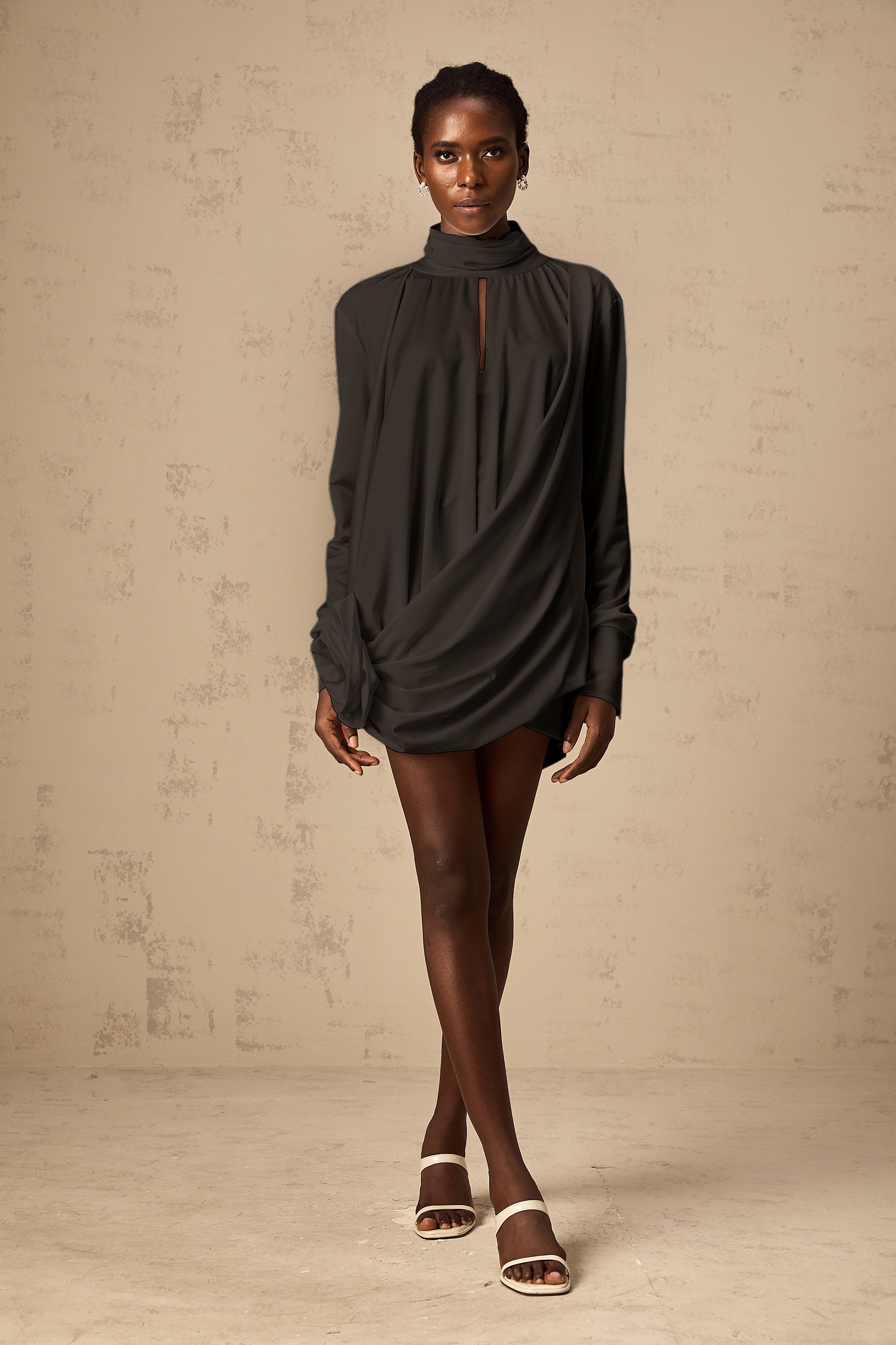 Maeva faux-flower ruched mini dress in Black