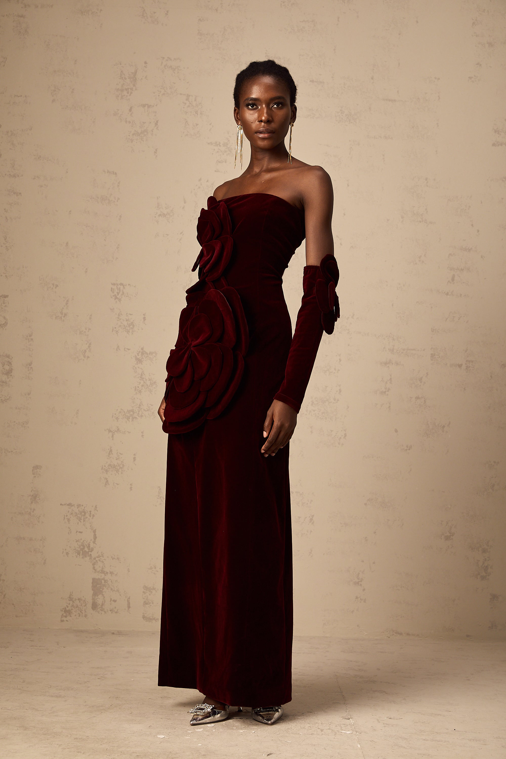 Azura Red Floral Appliqué Maxi Dress (Final Sale-US Only)