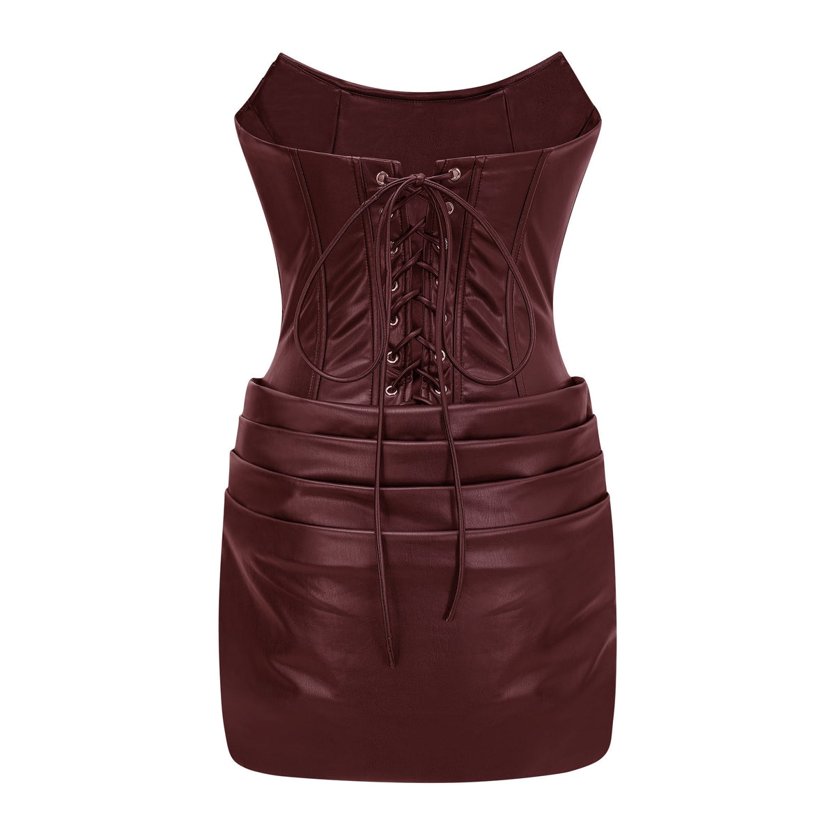 Agnes Brown Ruched Leather Bodycon Mini Dress (Final Sale-US Only)