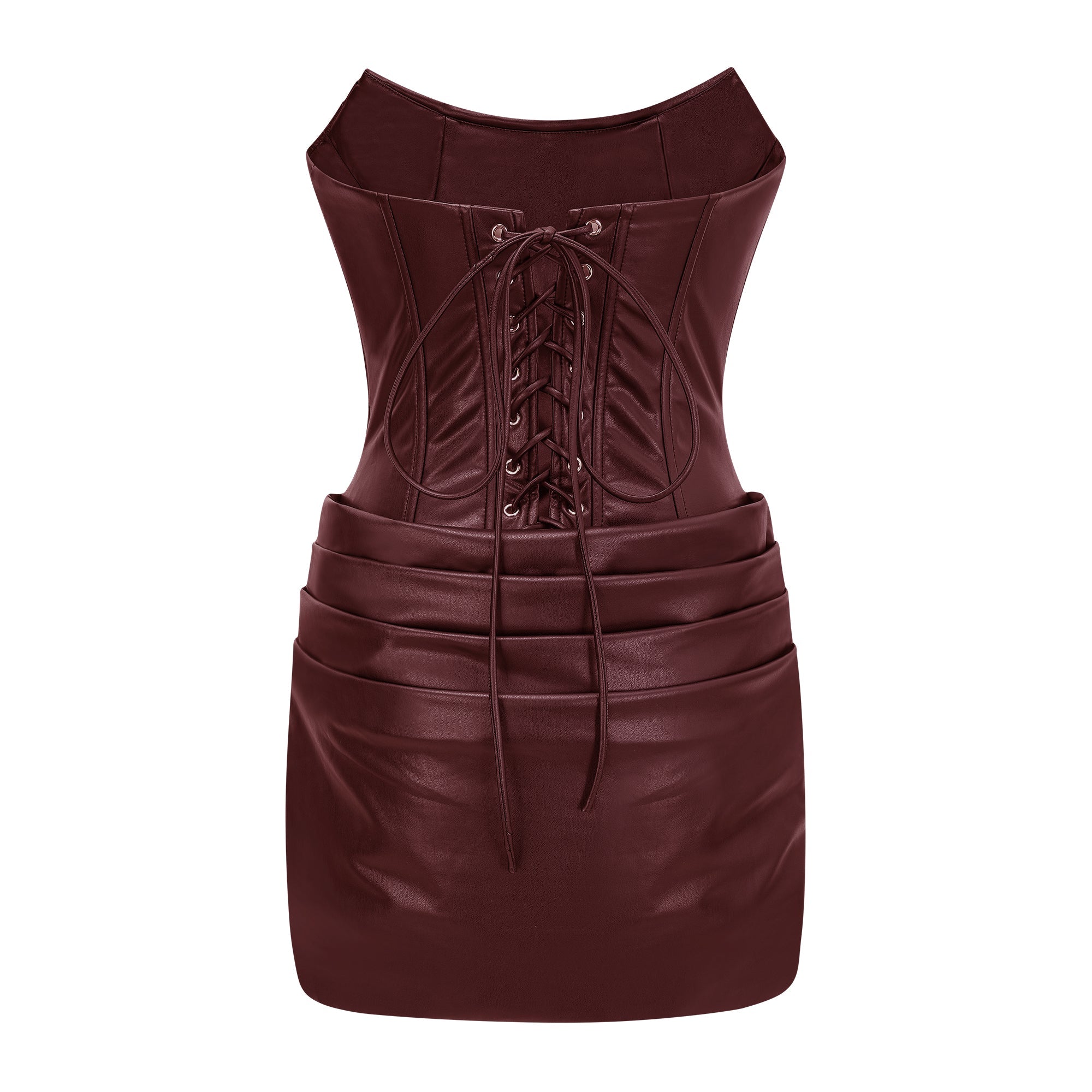 Agnes Brown Ruched Leather Bodycon Mini Dress (Final Sale)