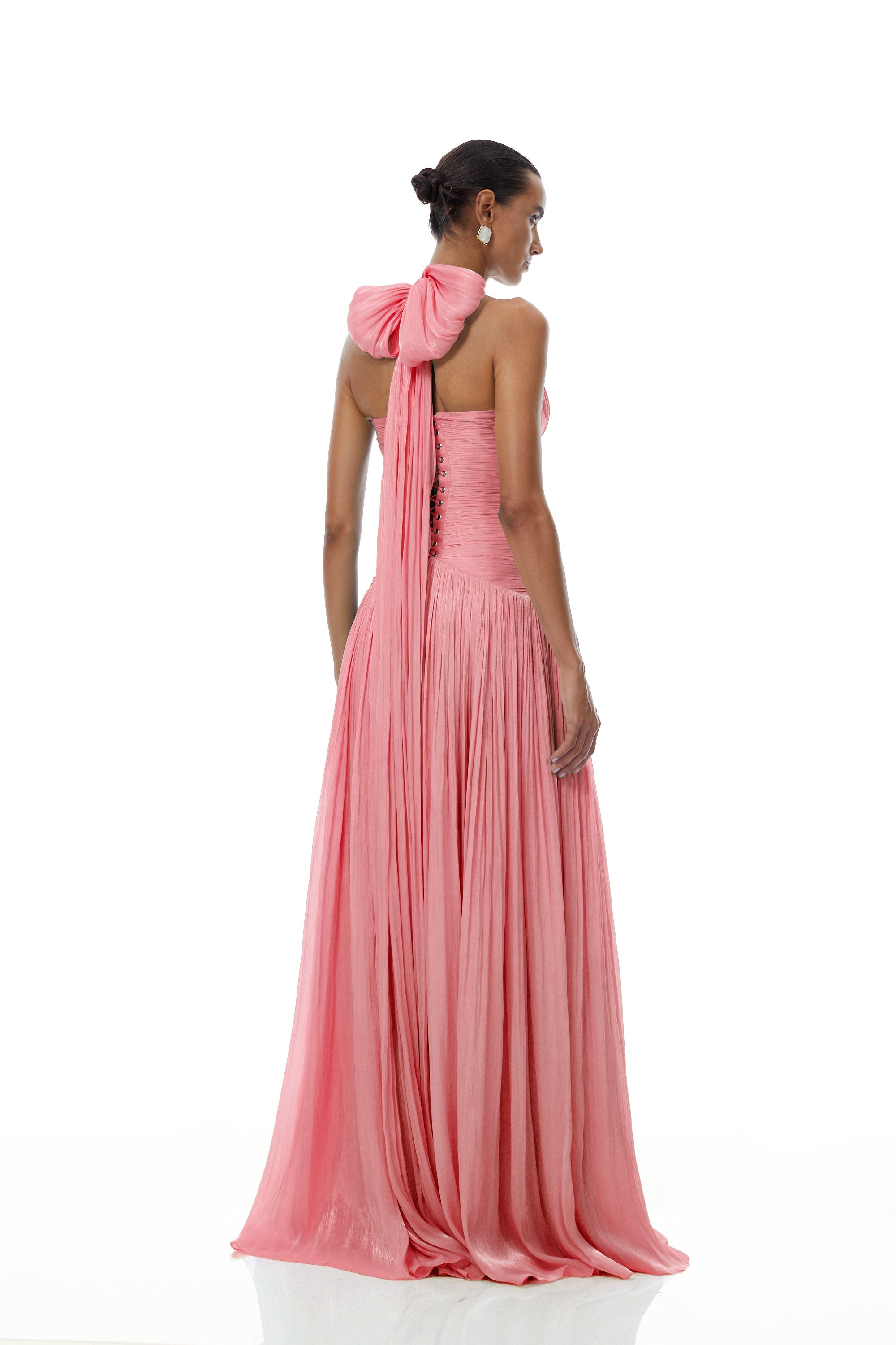 Térébenthine Pink Glossy Gathered Maxi Dress