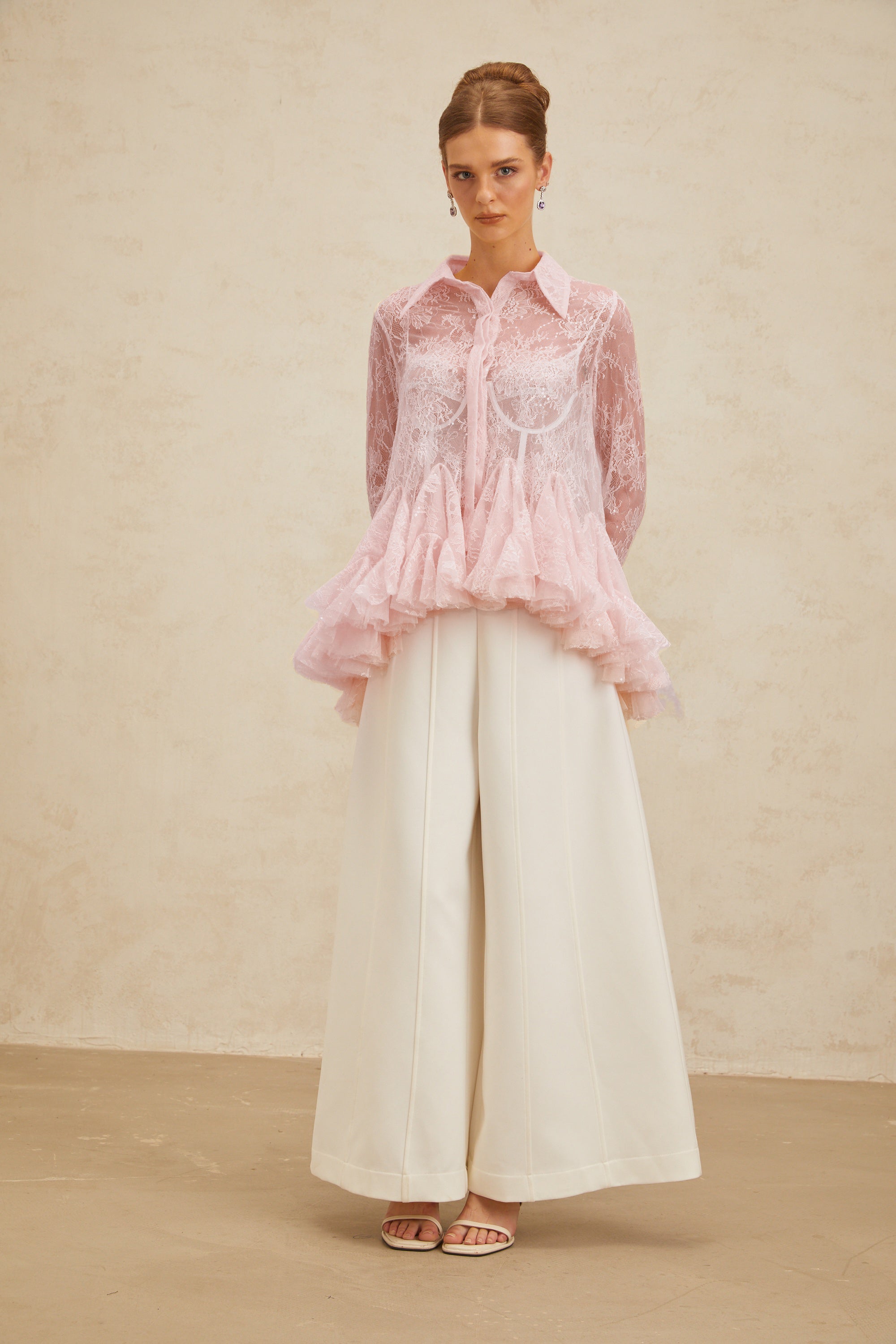 Ingrid Pink Peplum Floral Lace Blouse