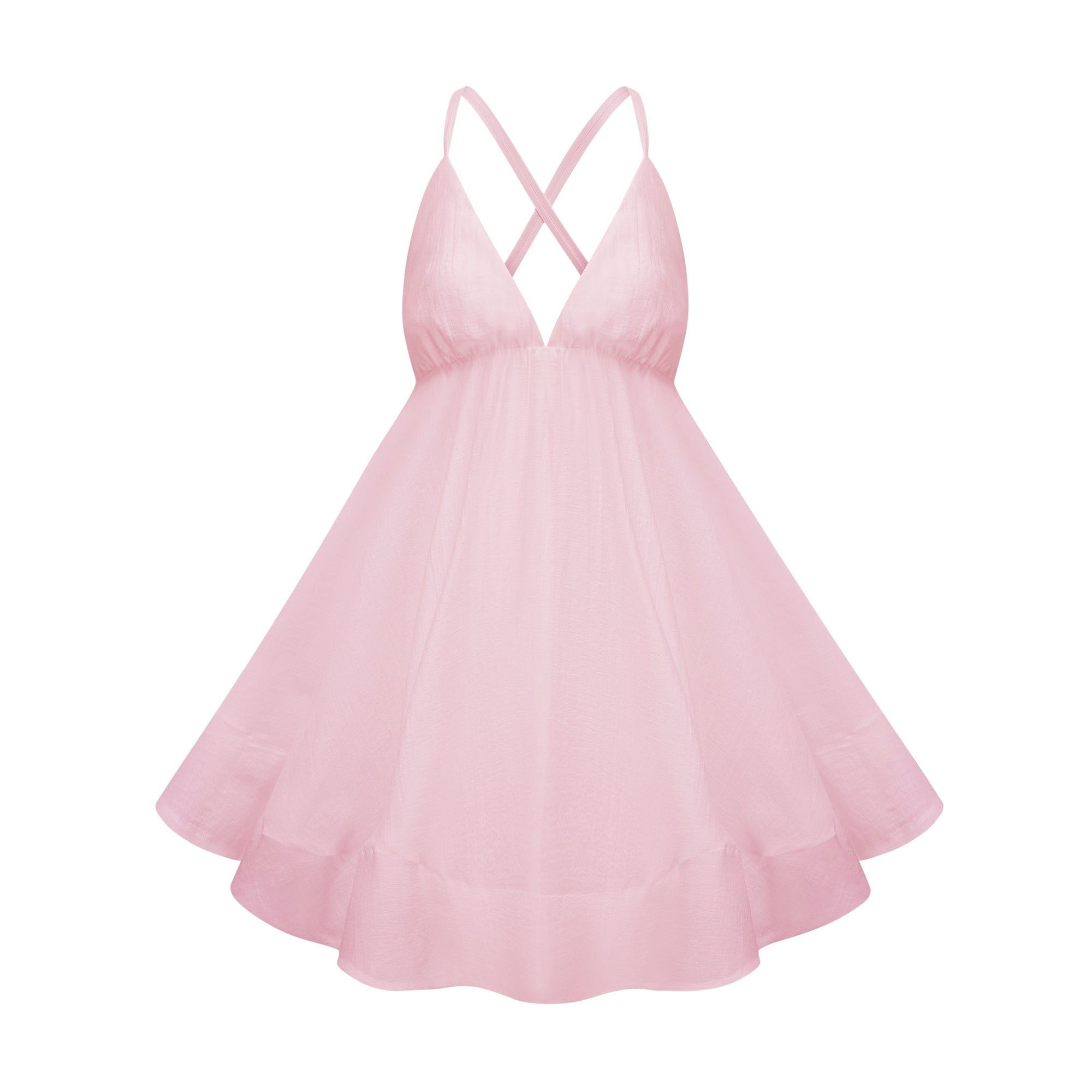 Quincie Pink Shirred Flounced Mini Dress (Final Sale)