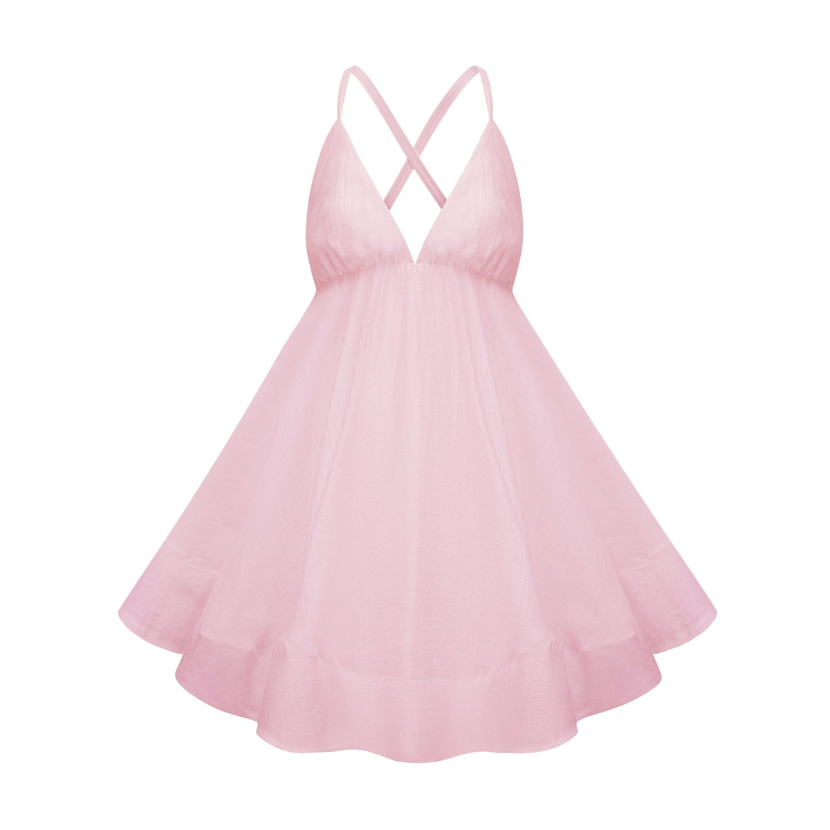 Quincie Pink Shirred Flounced Mini Dress (Final Sale)
