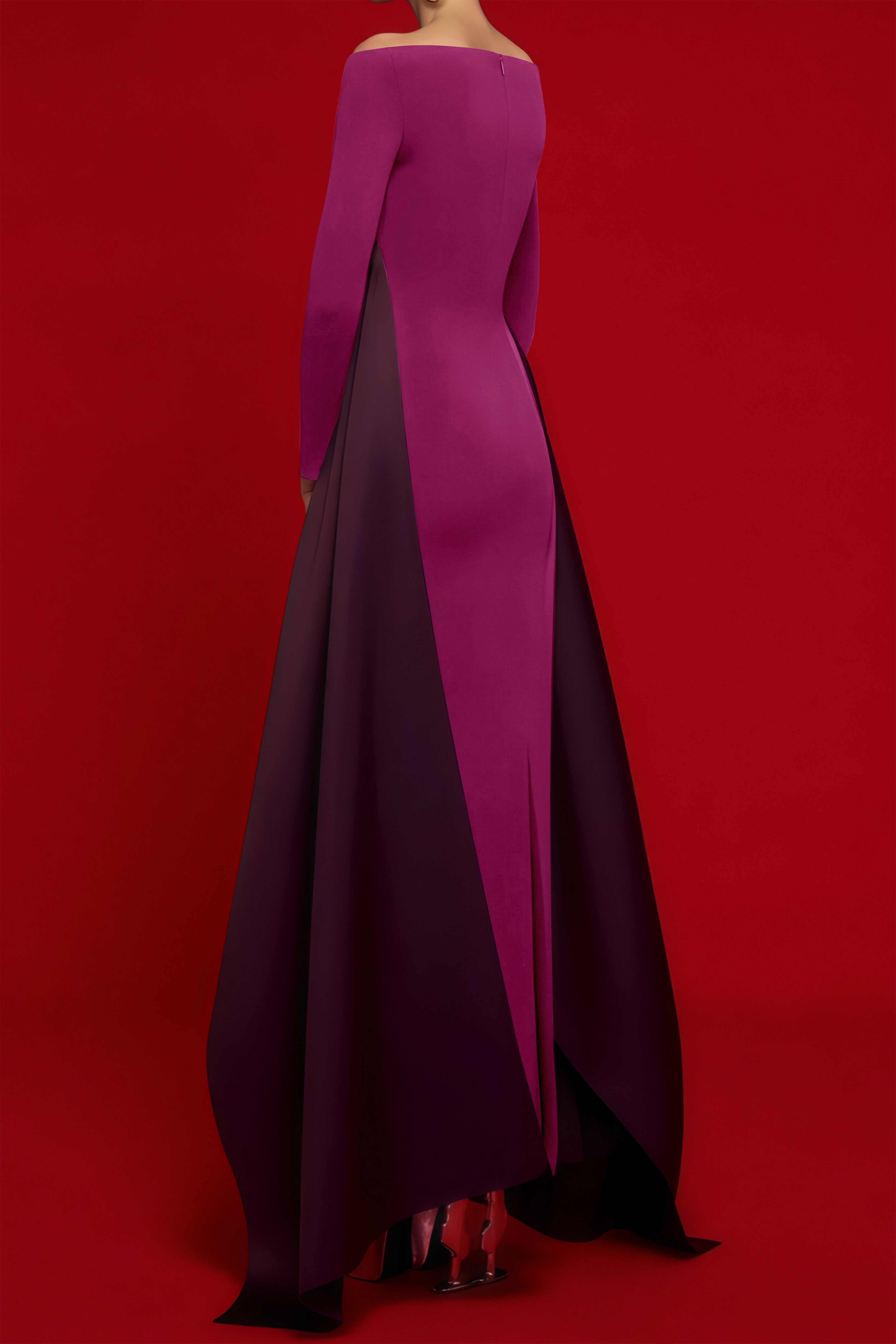 Ginevra Magenta Draped Stain Panel Maxi Gown (Final Sale-US Only)
