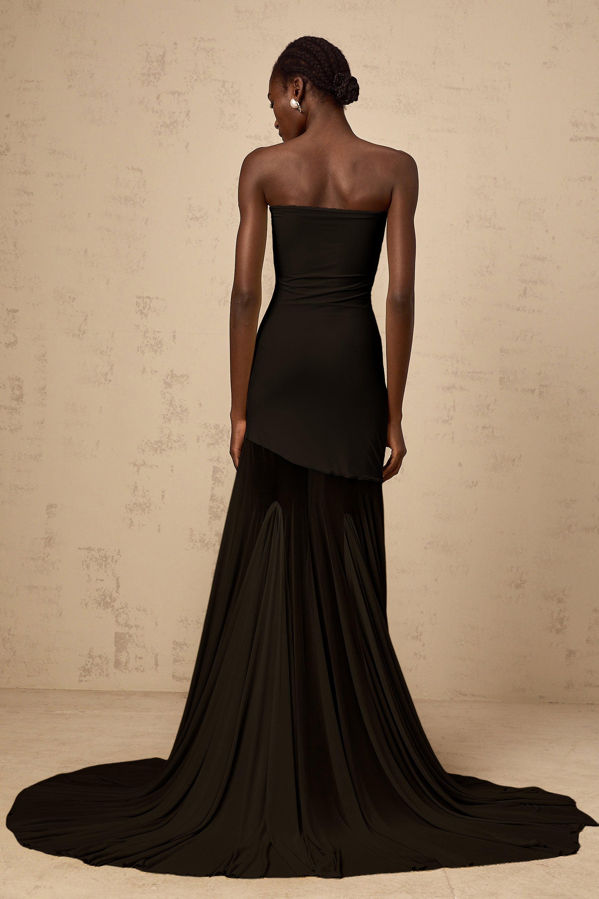 Josiane Black Off-shoulder Sheer Tulle Maxi Dress